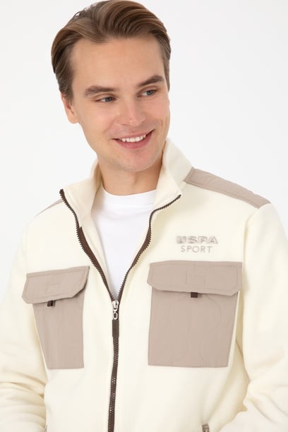 Erkek Regular Fit Krem Fermuarlı Örme Hırka