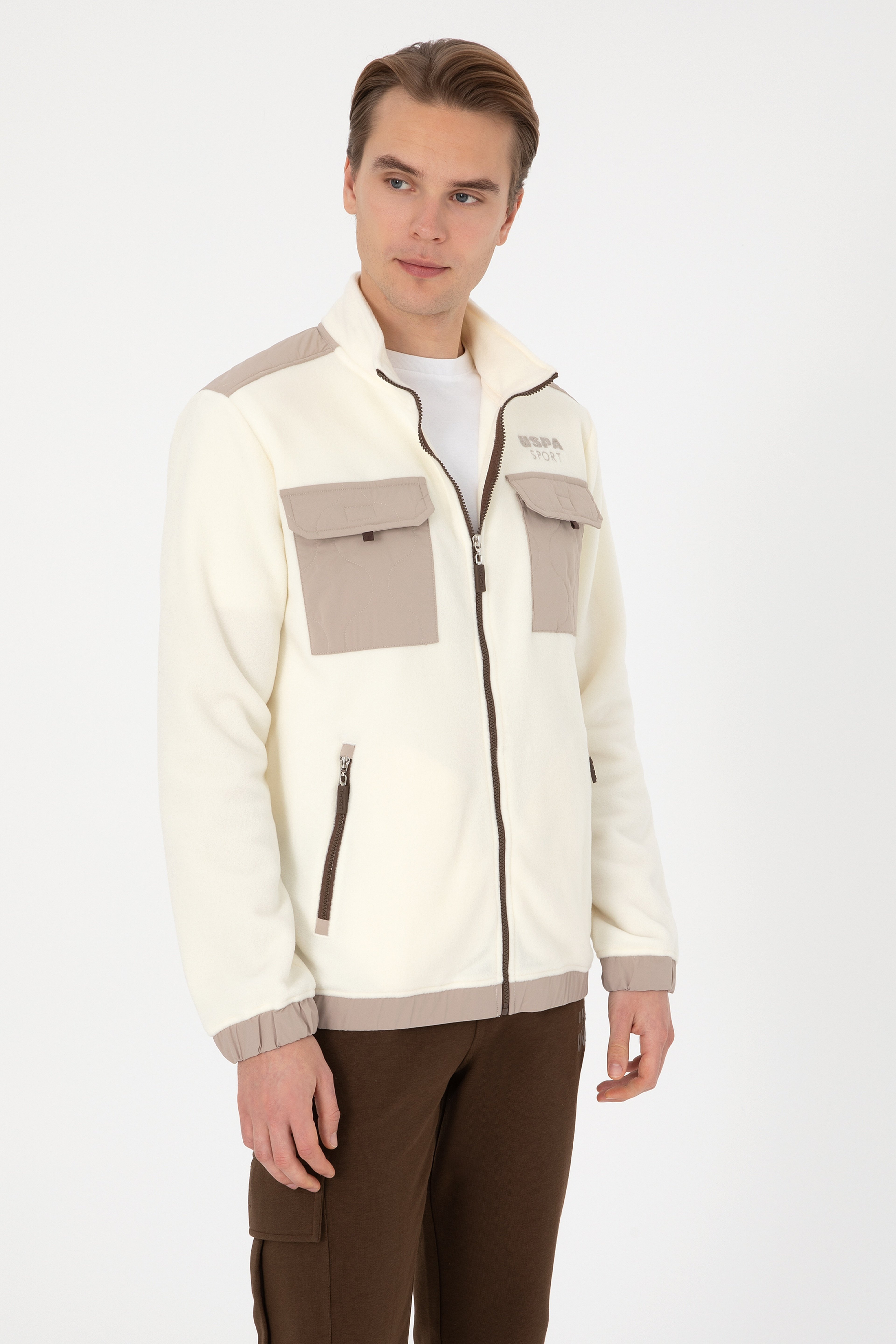 Erkek Regular Fit Krem Fermuarlı Örme Hırka - Image 3