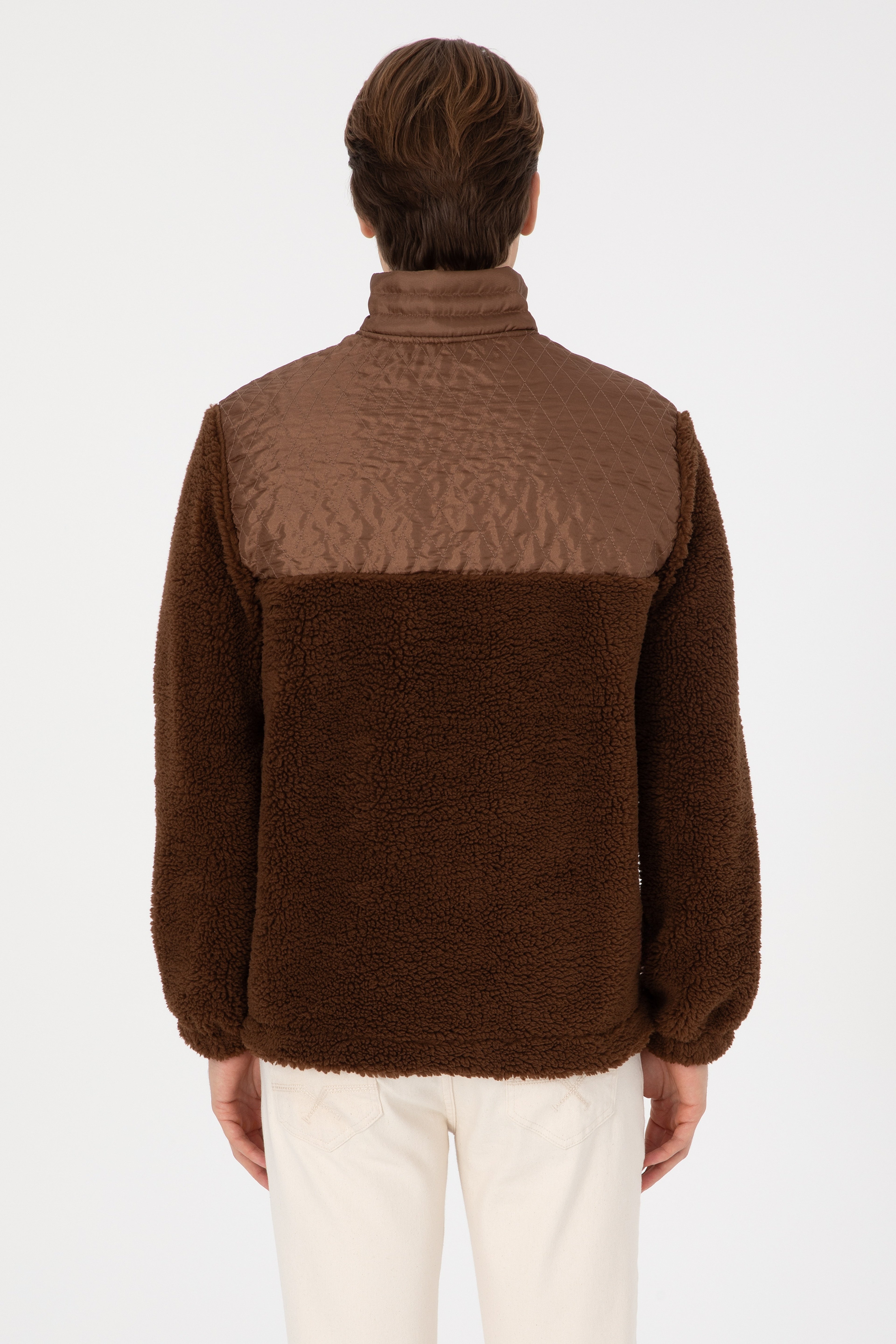 Erkek Comfort Fit Yarım Fermuarlı Kahverengi Sweatshirt - Image 5