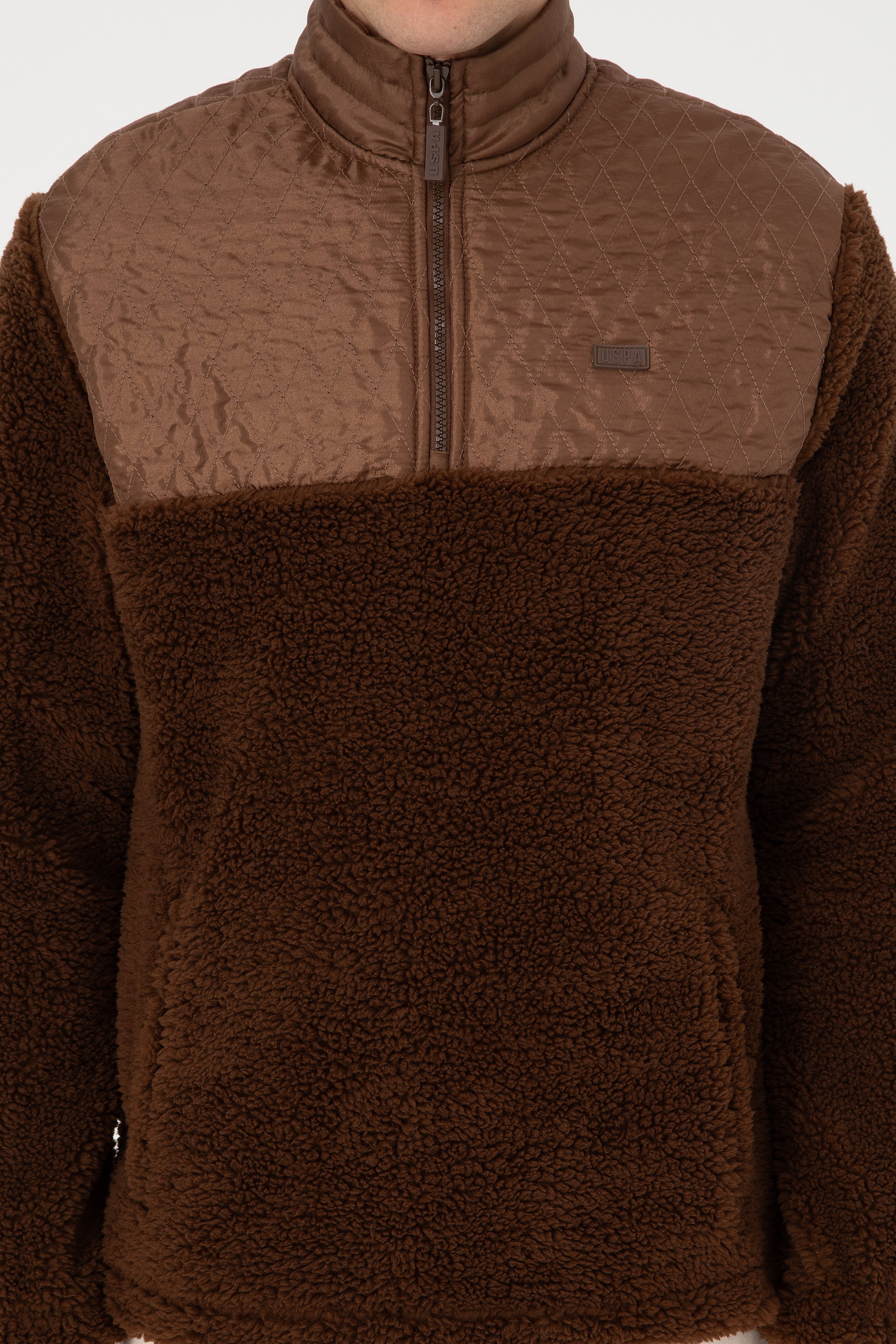 Erkek Comfort Fit Yarım Fermuarlı Kahverengi Sweatshirt - Image 6