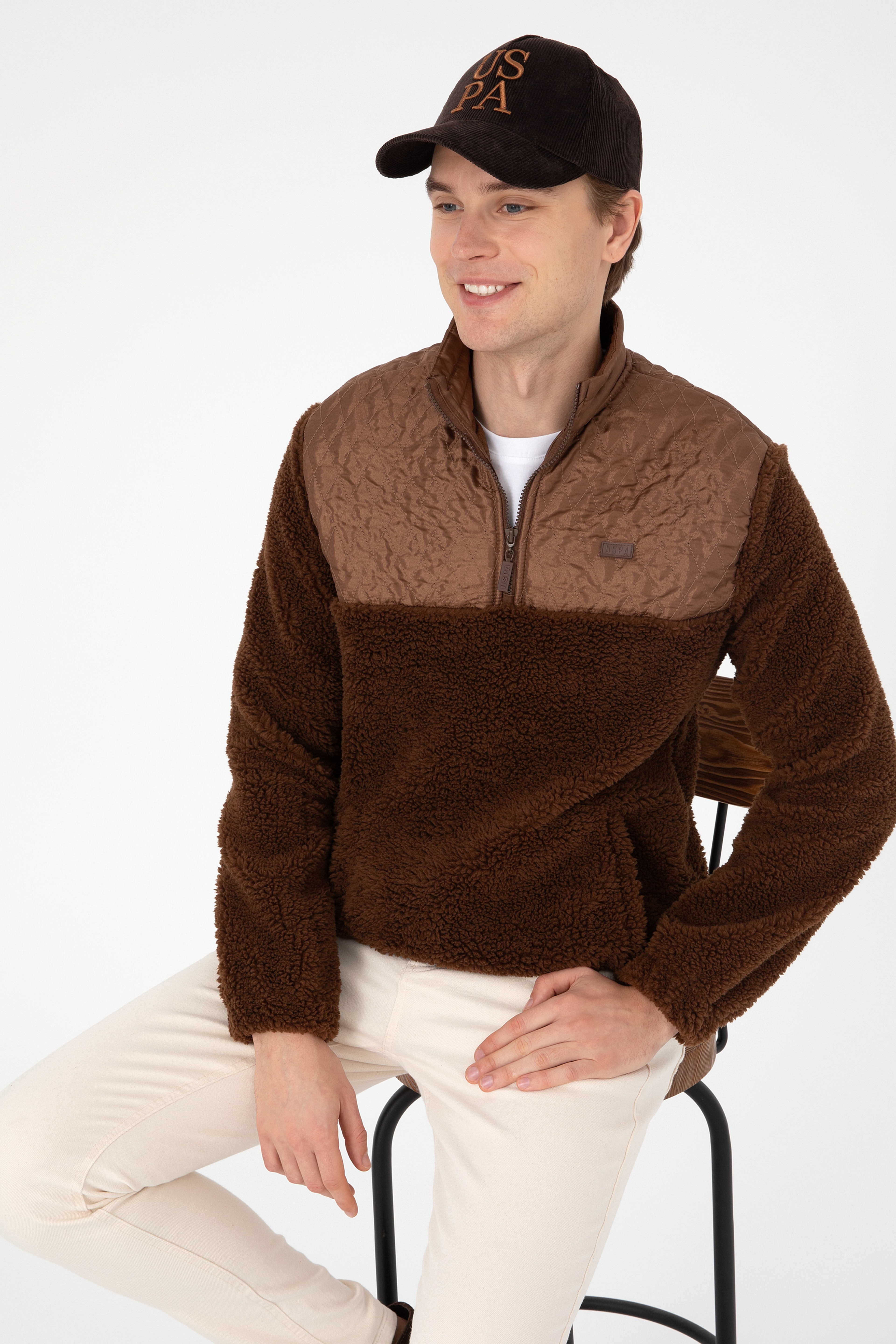 Erkek Comfort Fit Yarım Fermuarlı Kahverengi Sweatshirt - Image 3