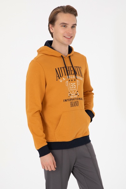 Erkek Regular Fit Kapüşonlu Hardal Sweatshirt