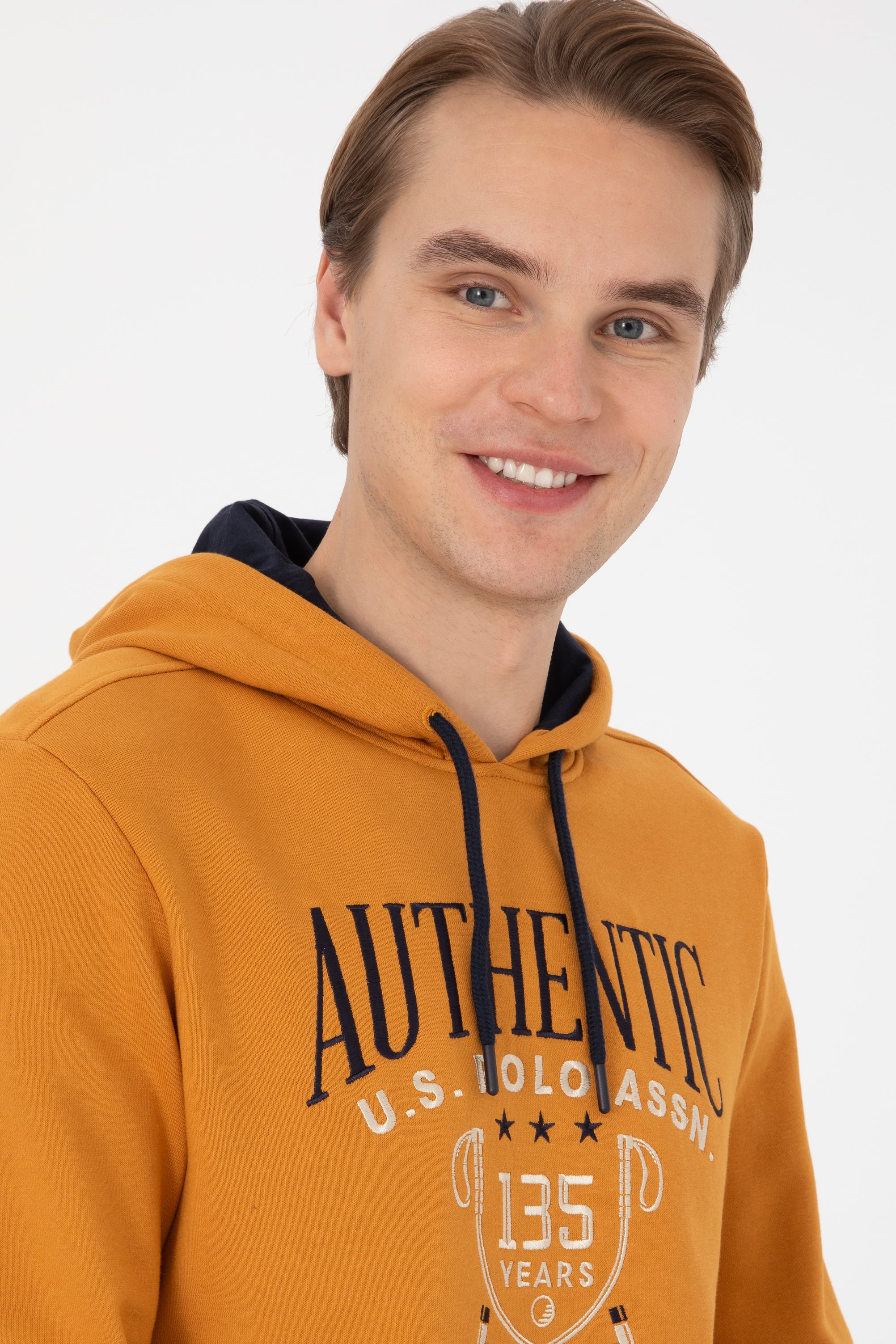 Erkek Regular Fit Kapüşonlu Hardal Sweatshirt - Image 2