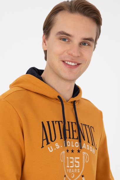 Erkek Regular Fit Kapüşonlu Hardal Sweatshirt