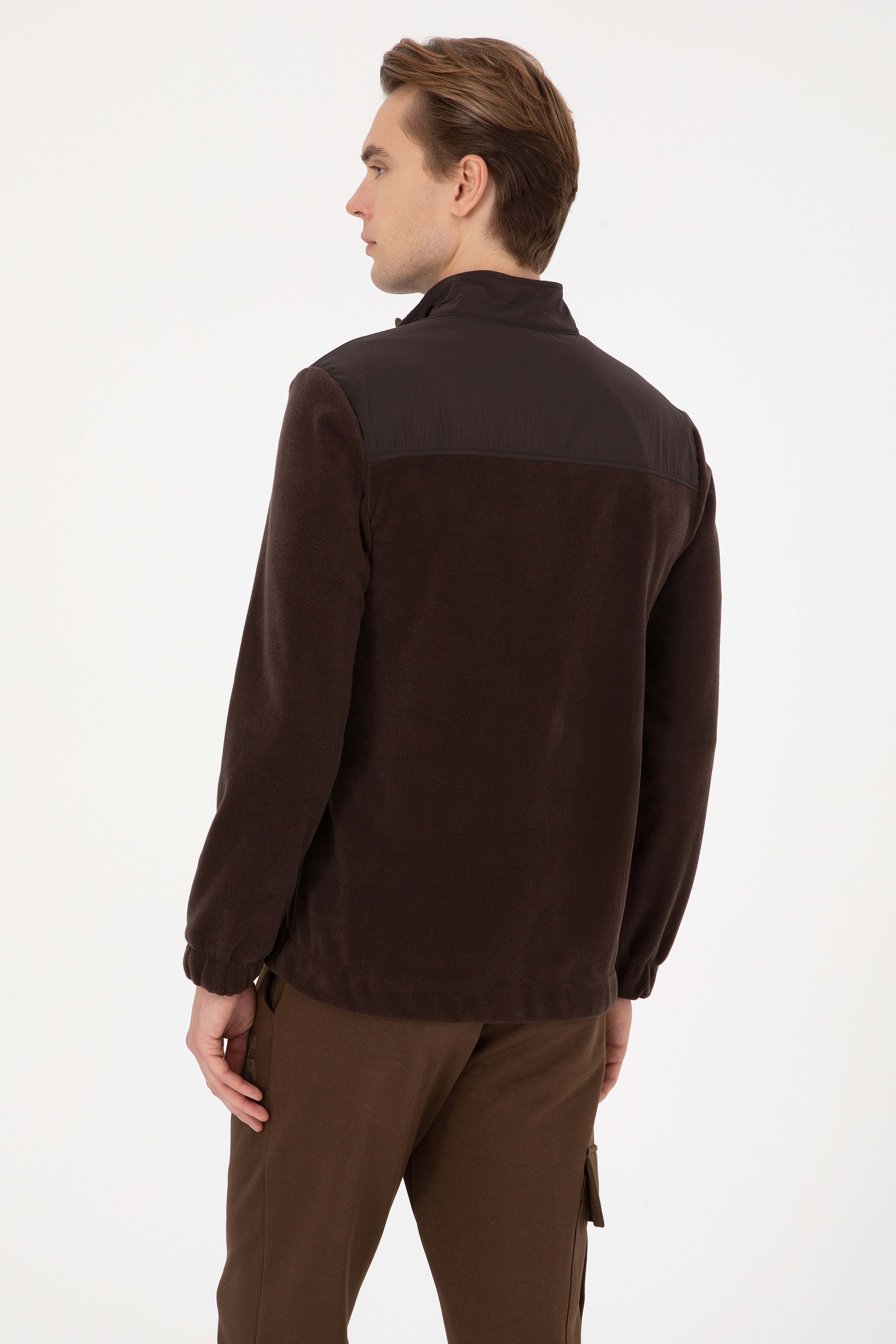 Erkek Regular Fit Koyu Kahverengi Fermuarlı Örme Hırka - Image 5