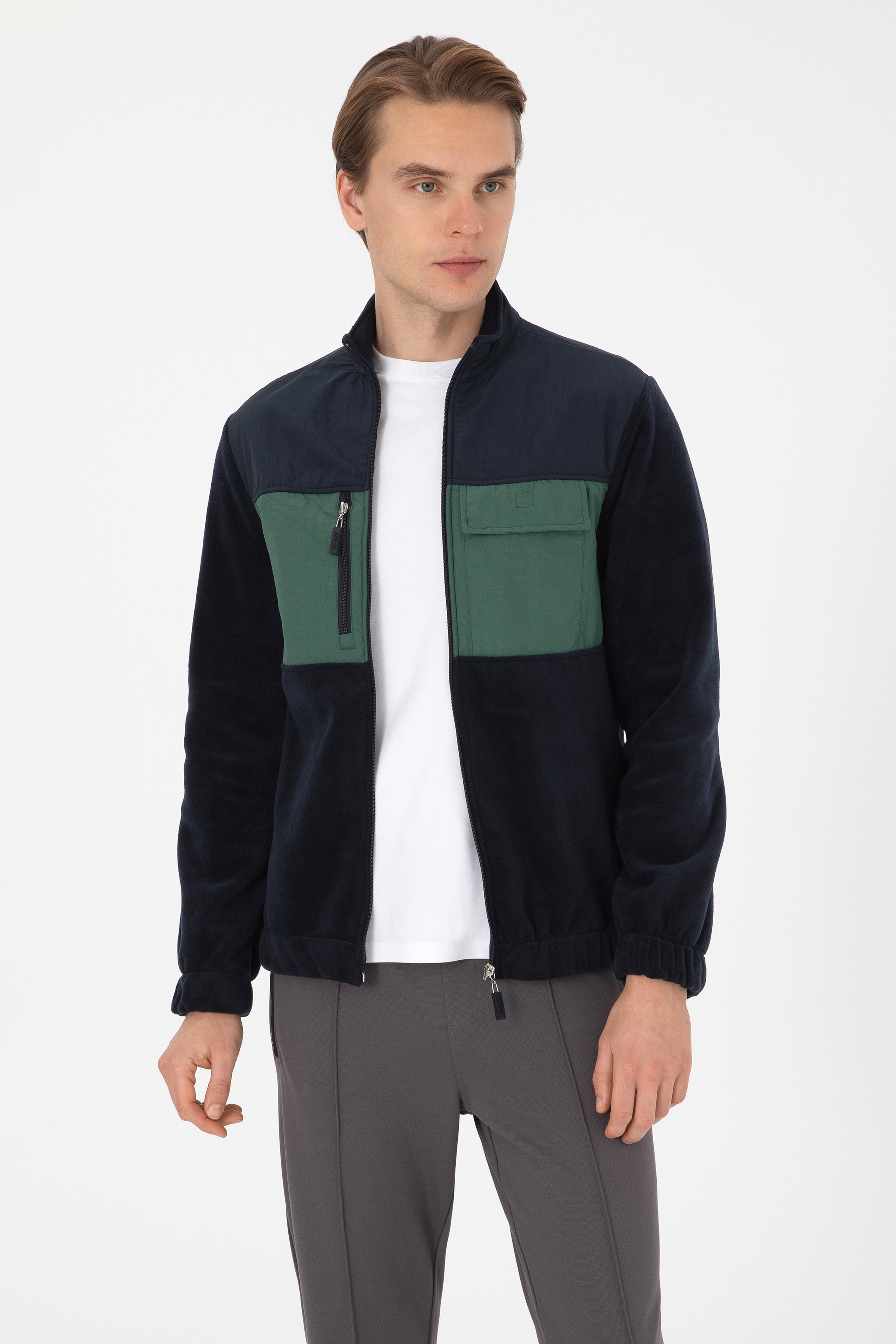 Erkek Regular Fit Lacivert Fermuarlı Örme Hırka - Image 3