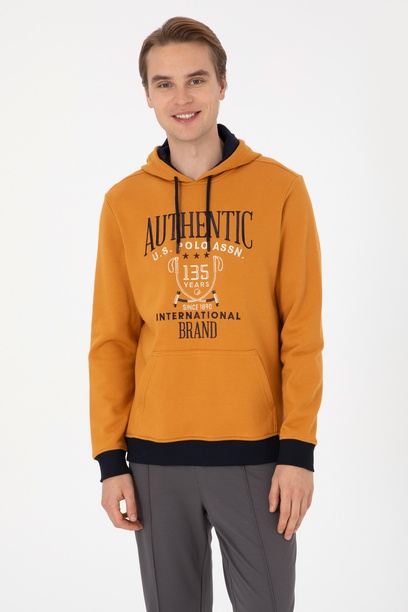 Erkek Regular Fit Kapüşonlu Hardal Sweatshirt