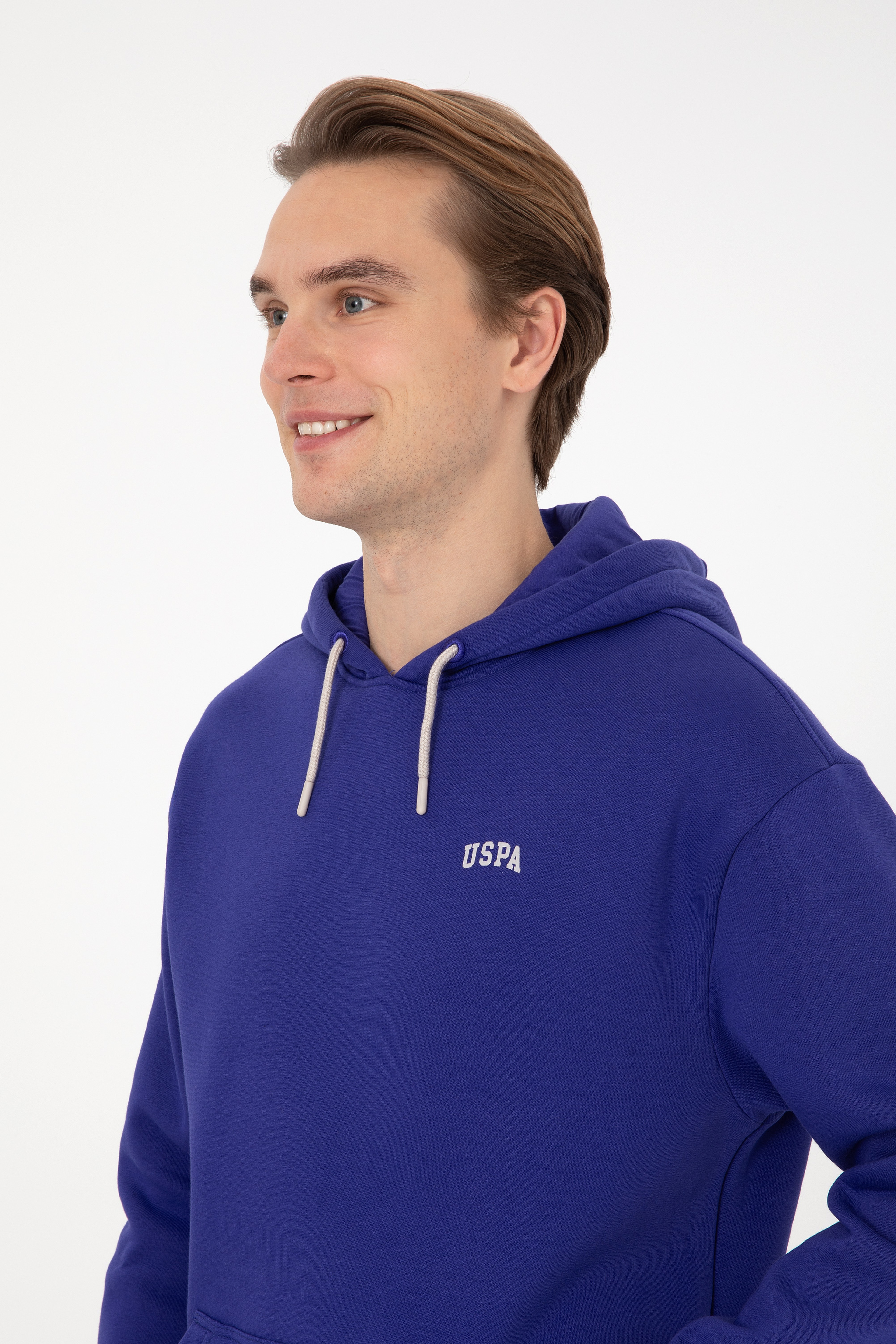 Erkek Mor Oversize Fit Kapüşonlu Şardonlu Basic Sweatshirt