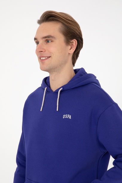 Erkek Mor Oversize Fit Kapüşonlu Şardonlu Basic Sweatshirt