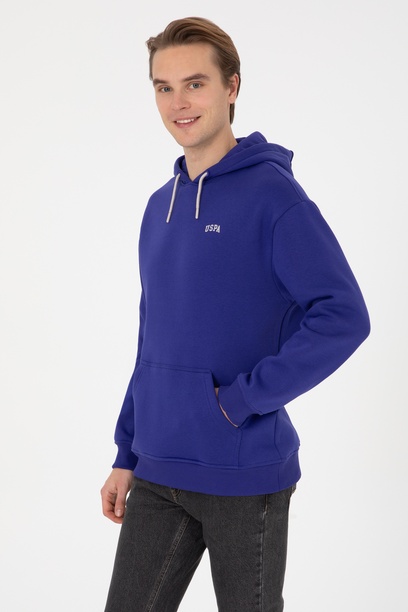 Erkek Mor Oversize Fit Kapüşonlu Şardonlu Basic Sweatshirt