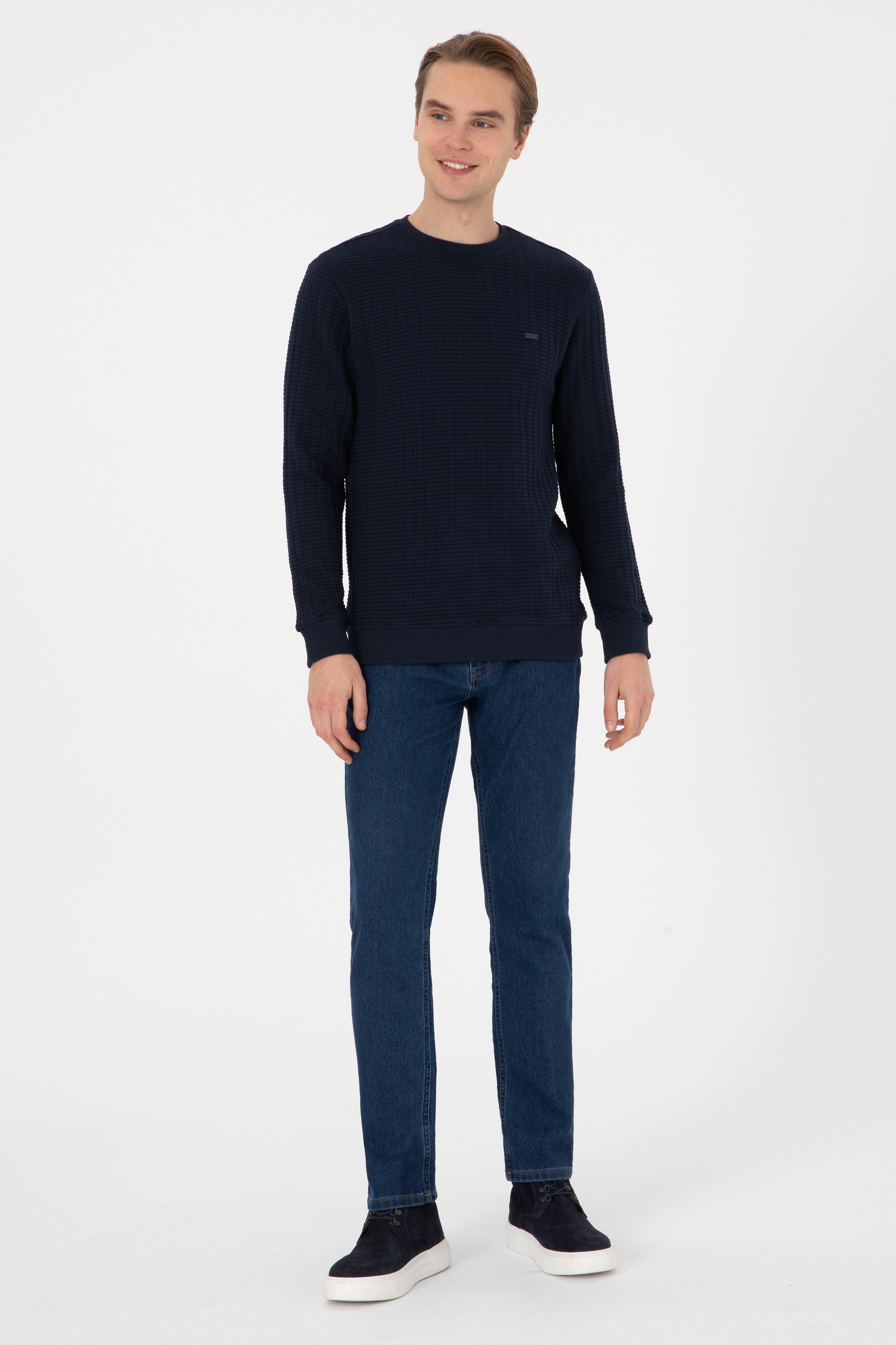 Erkek Regular Fit Bisiklet Yaka Lacivert Sweatshirt