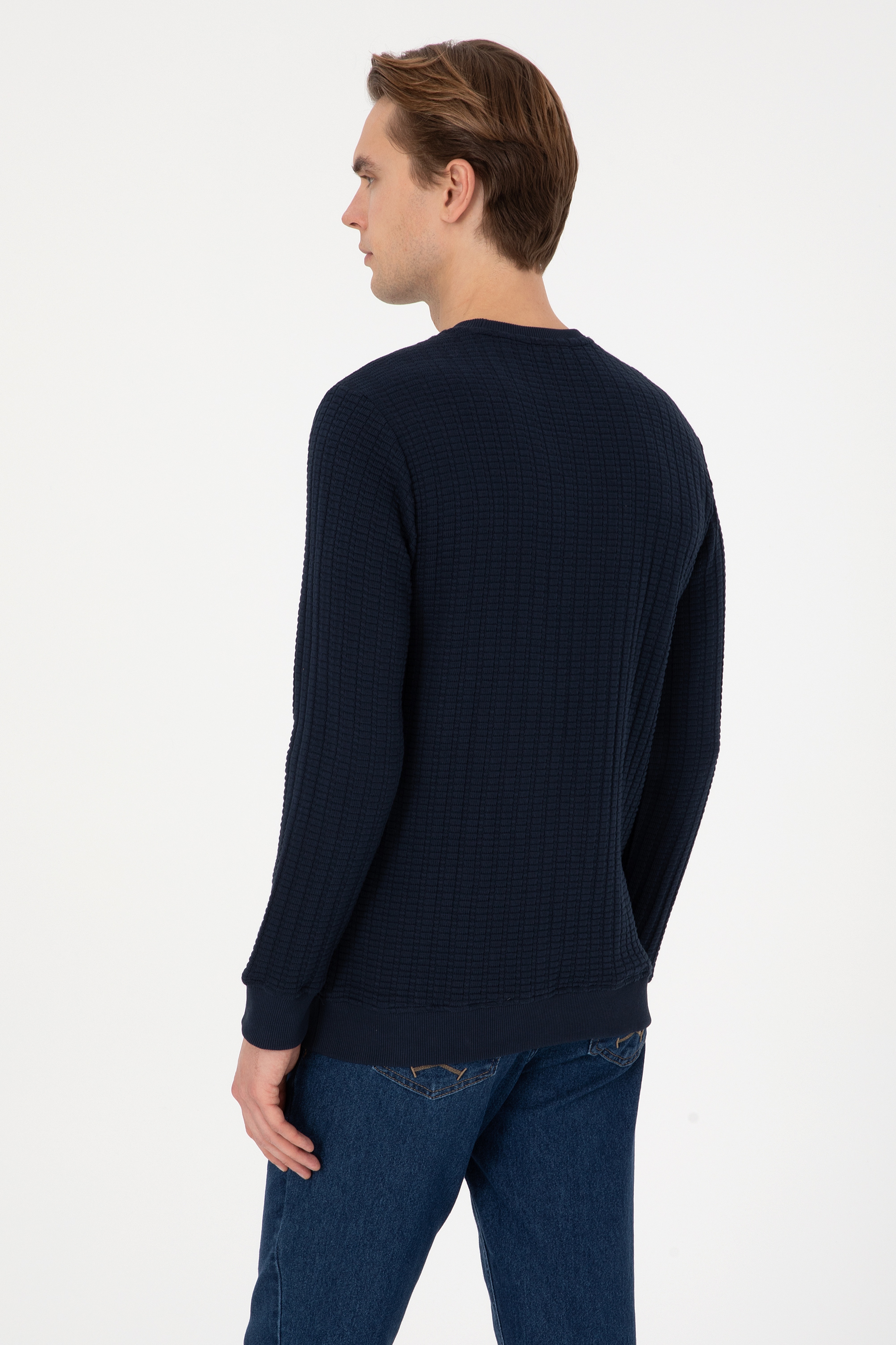 Erkek Regular Fit Bisiklet Yaka Lacivert Sweatshirt - Image 5
