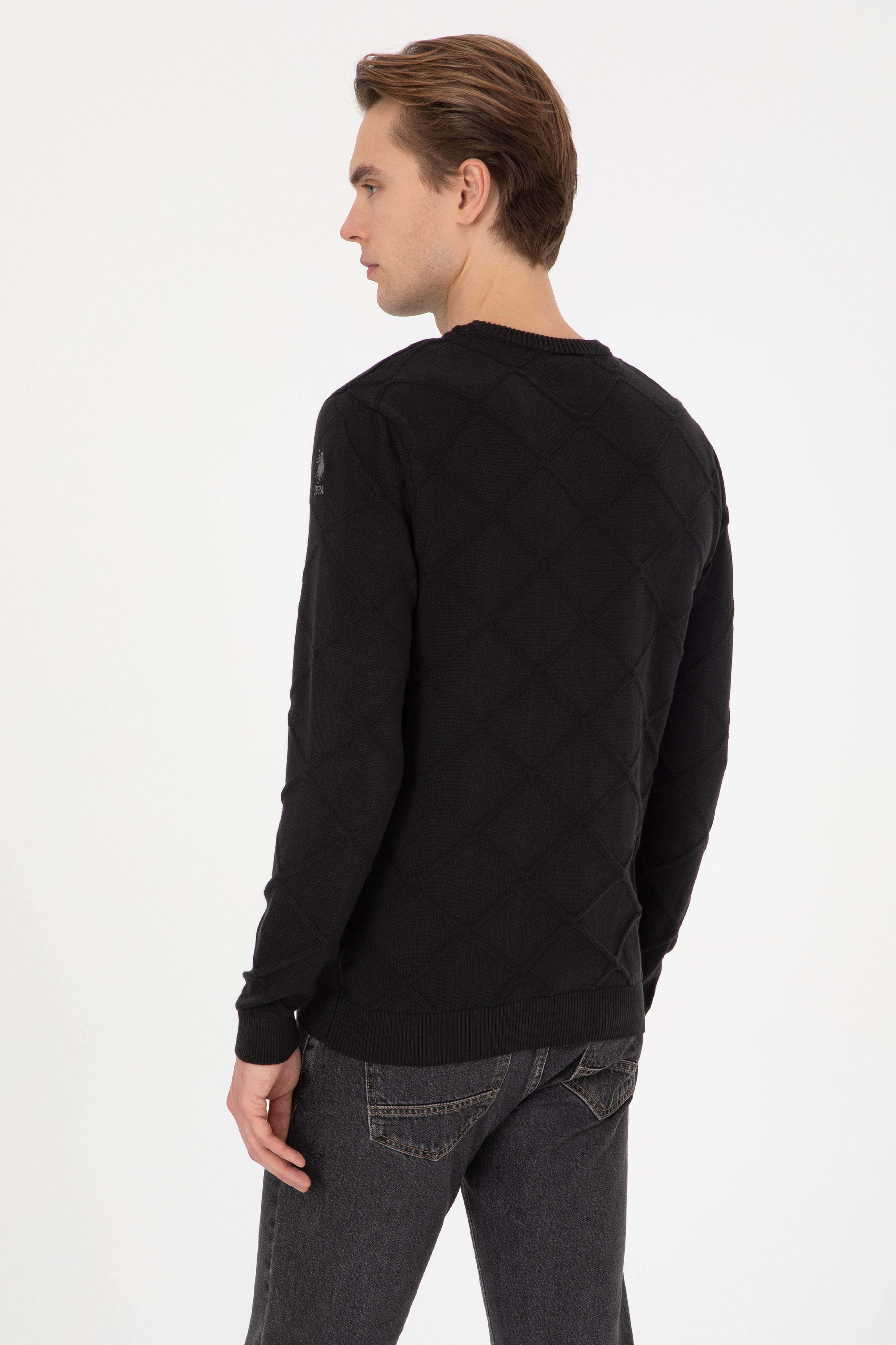 Erkek Regular Fit Bisiklet Yaka Siyah Kazak - Image 5
