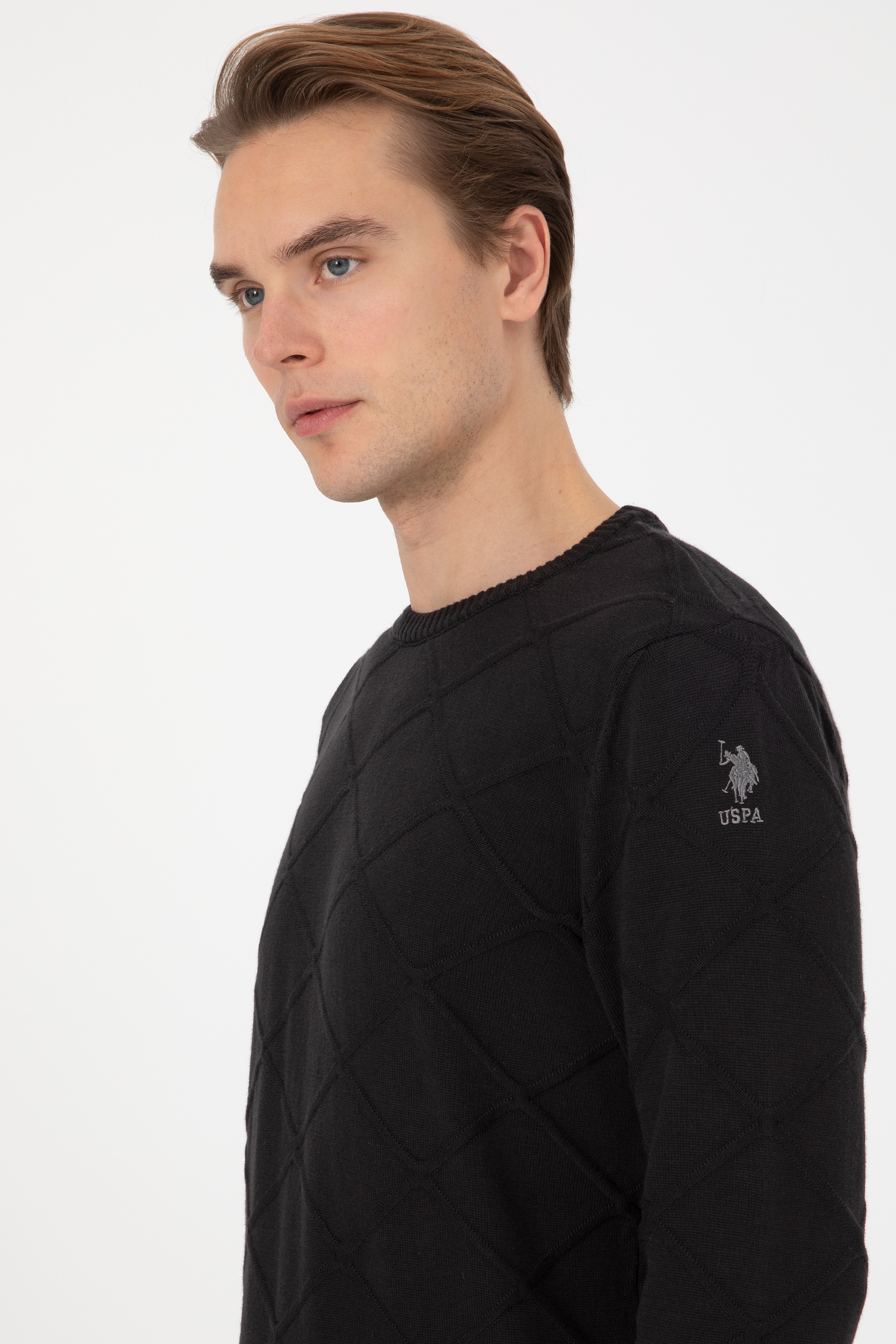 Erkek Regular Fit Bisiklet Yaka Siyah Kazak