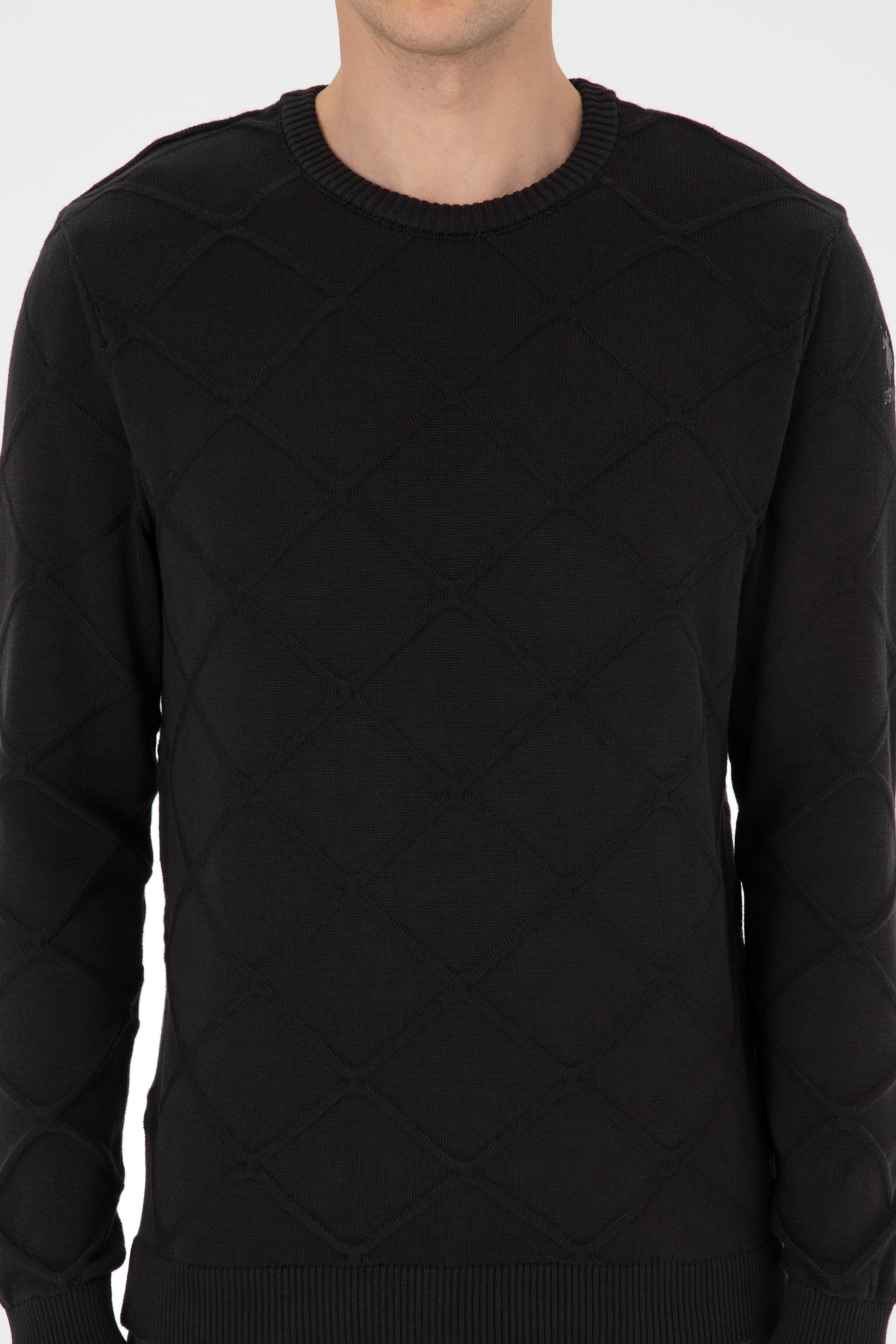 Erkek Regular Fit Bisiklet Yaka Siyah Kazak - Image 6