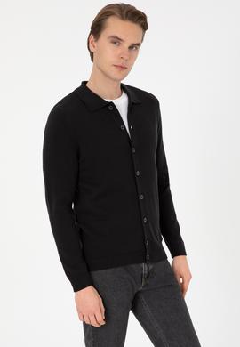 Erkek Siyah Basic Triko Hırka - 50313690050