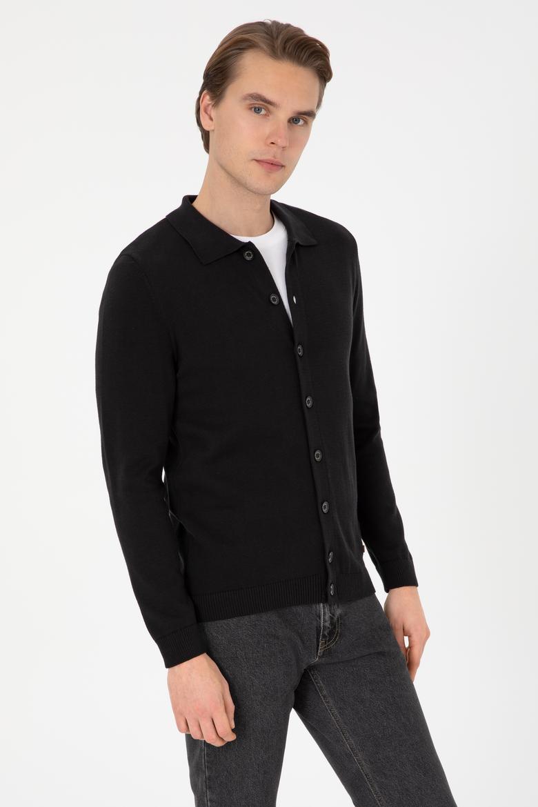 Erkek Siyah Basic Triko Hırka - 50313690050