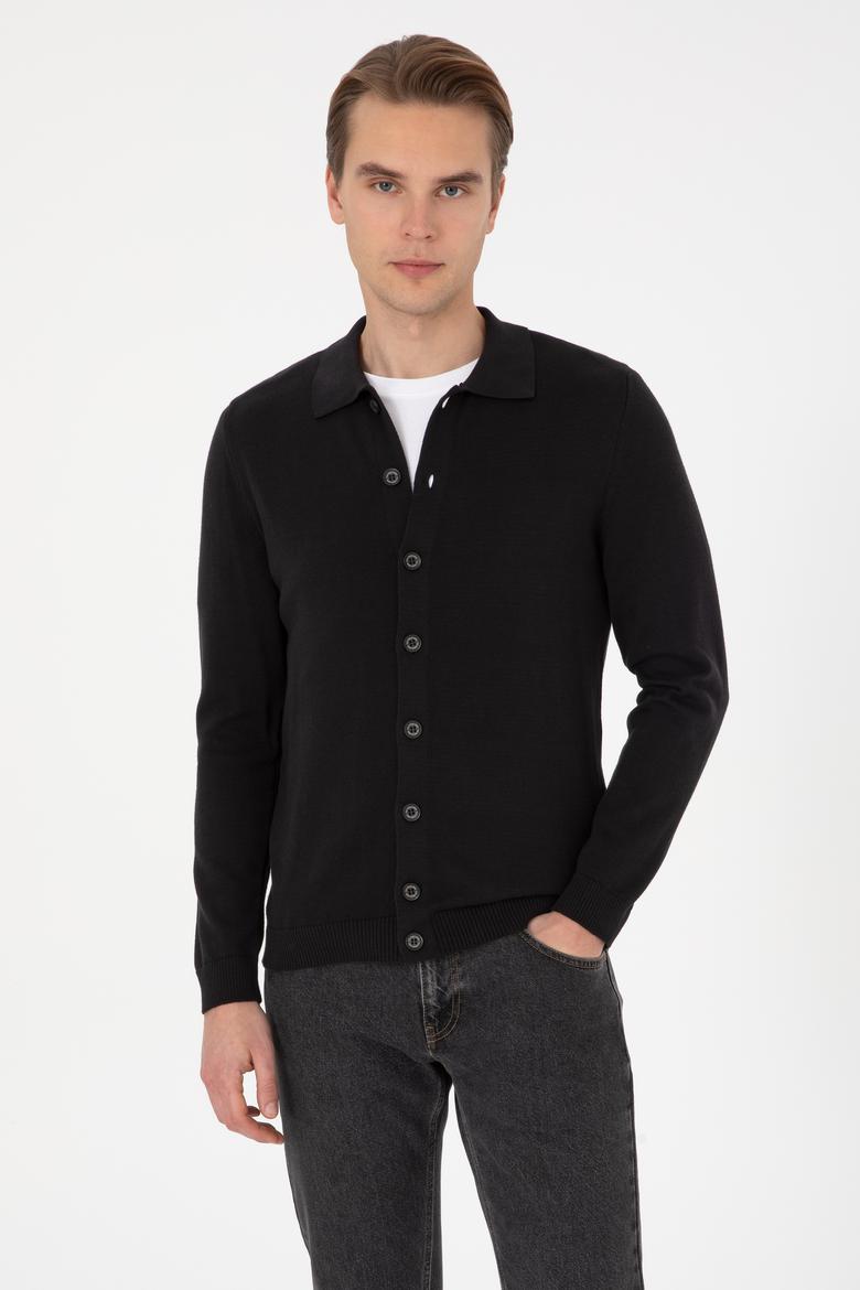 Erkek Siyah Basic Triko Hırka