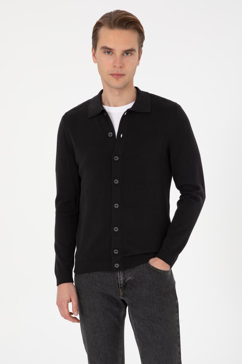 Erkek Siyah Basic Triko Hırka