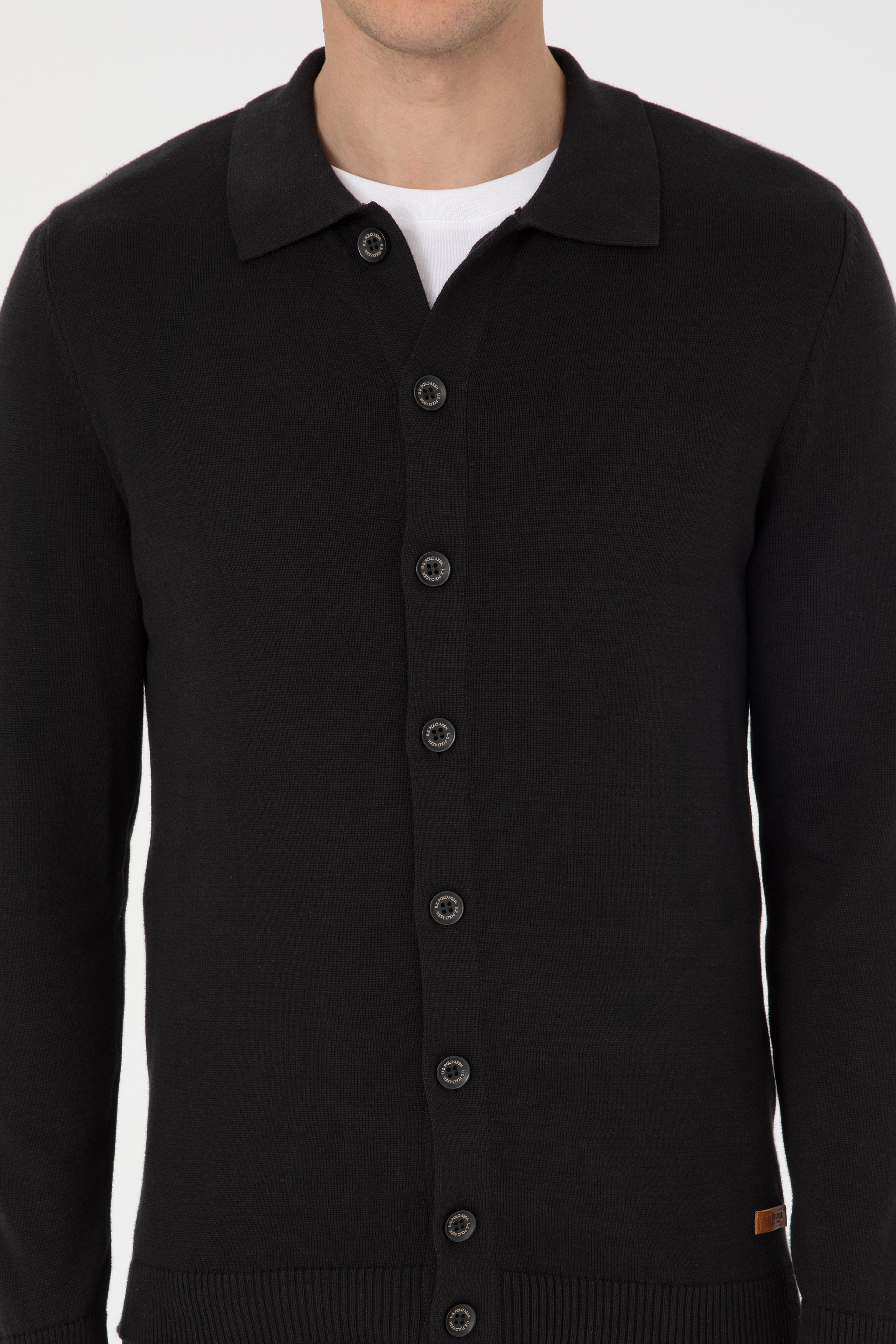 Erkek Polo Yaka Siyah Basic Triko Hırka