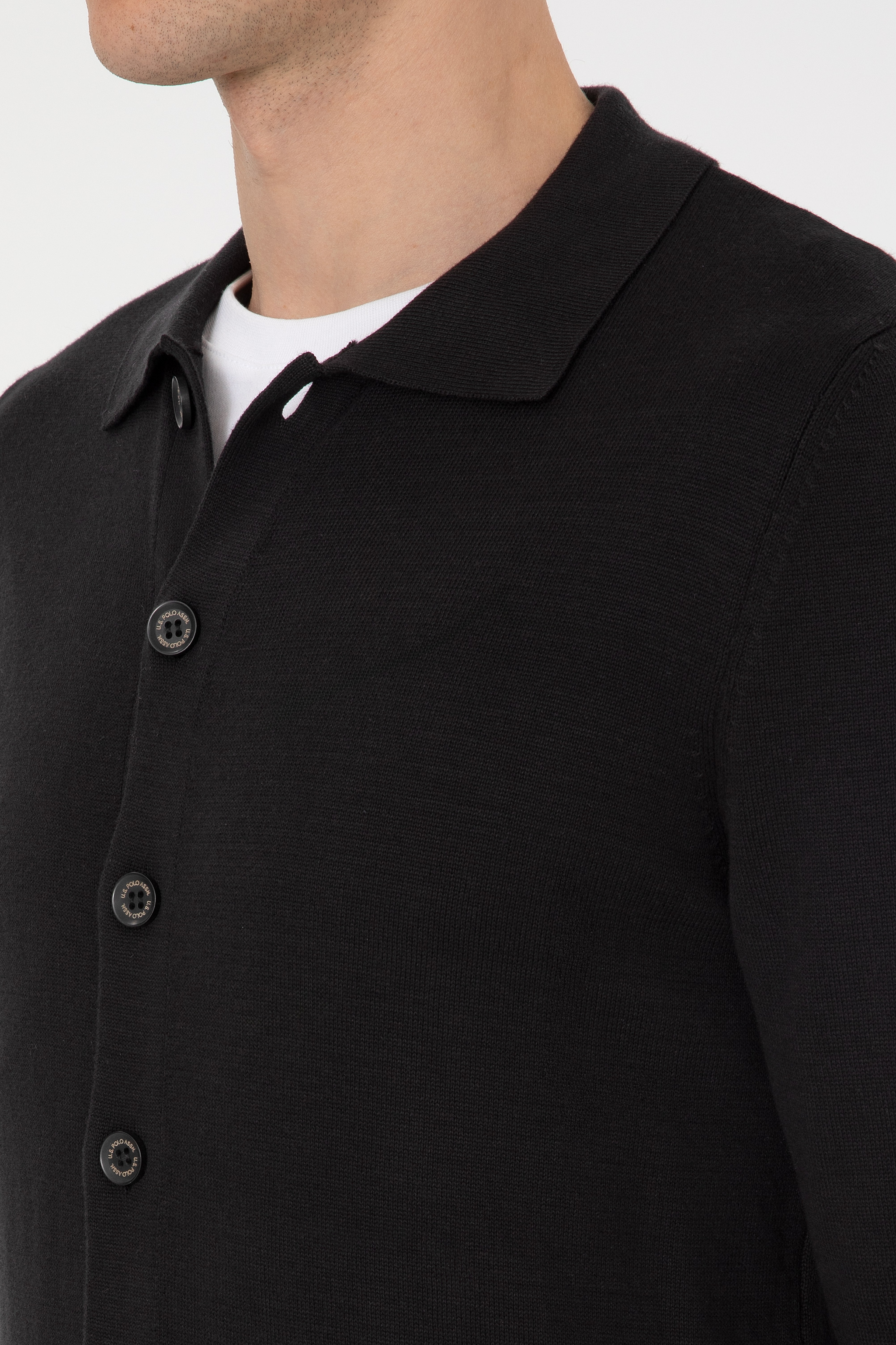 Erkek Polo Yaka Siyah Basic Triko Hırka