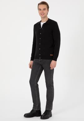 Erkek Siyah Basic Triko Hırka - 50313690050