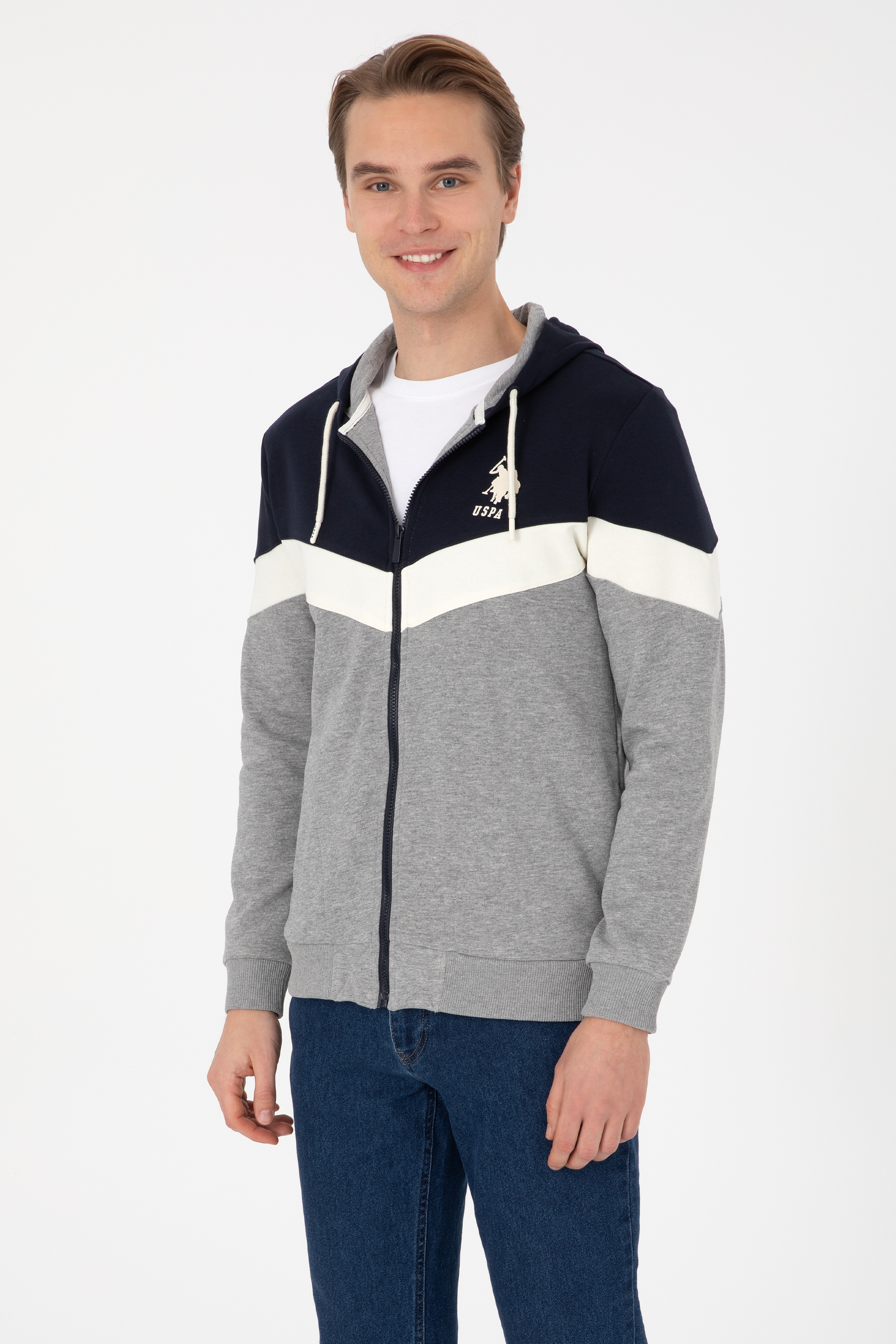Erkek Gri Melanj Comfort Fit Kapüşonlu Örme Hırka