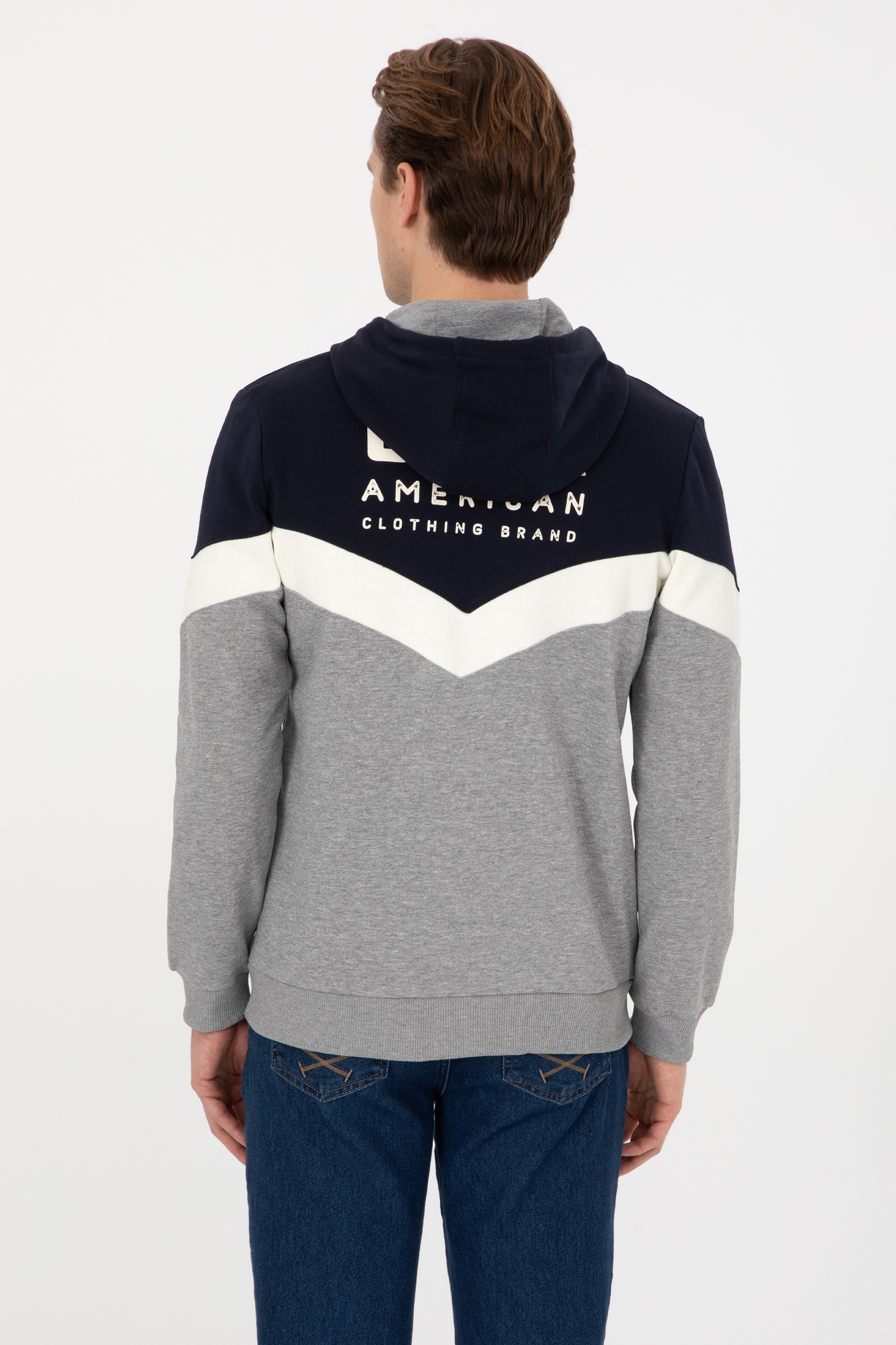 Erkek Gri Melanj Comfort Fit Kapüşonlu Örme Hırka - Image 5
