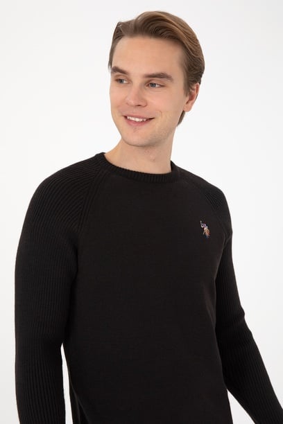 Erkek  Regular Fit Bisiklet Yaka Siyah Kazak