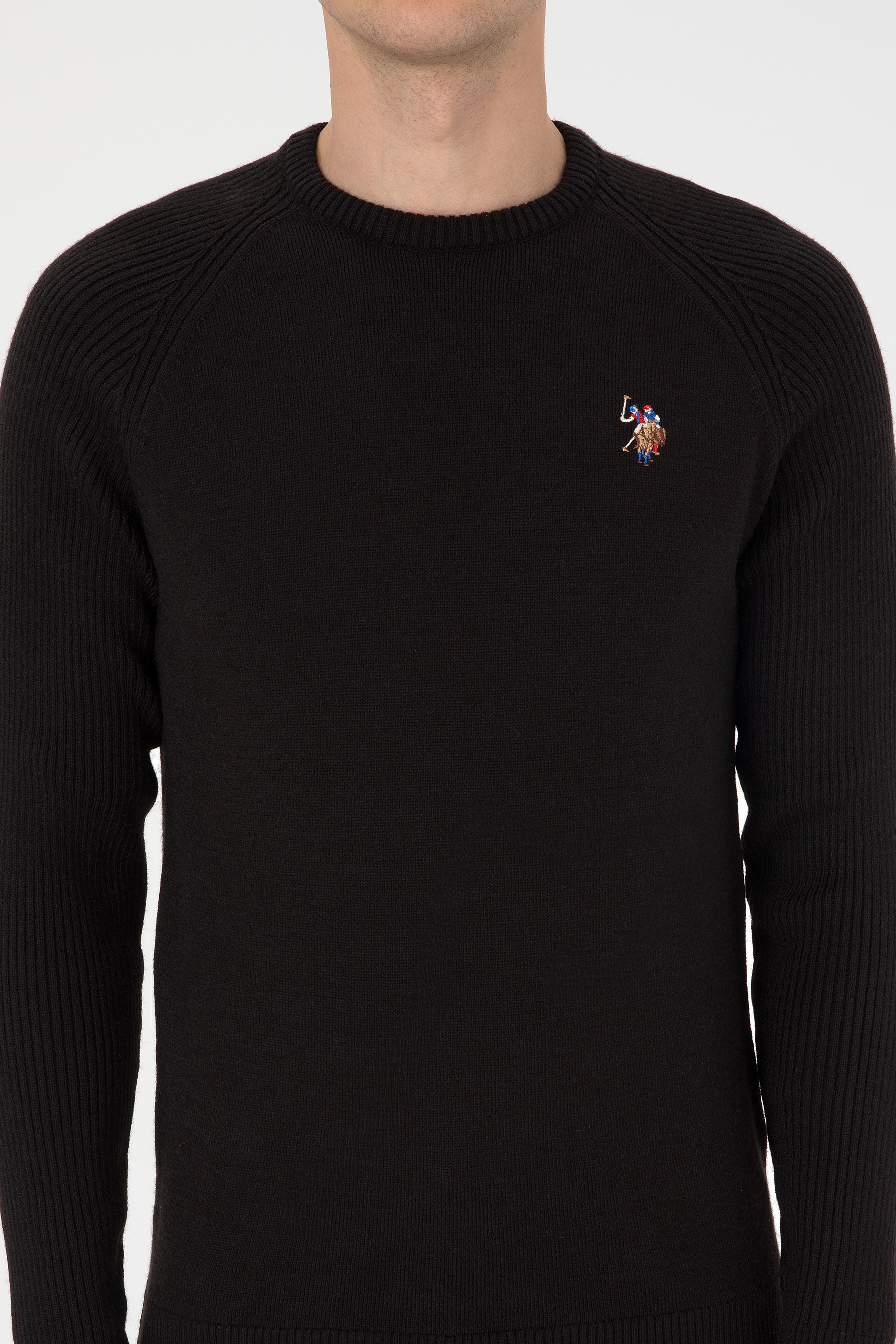 Erkek  Regular Fit Bisiklet Yaka Siyah Kazak - Image 6
