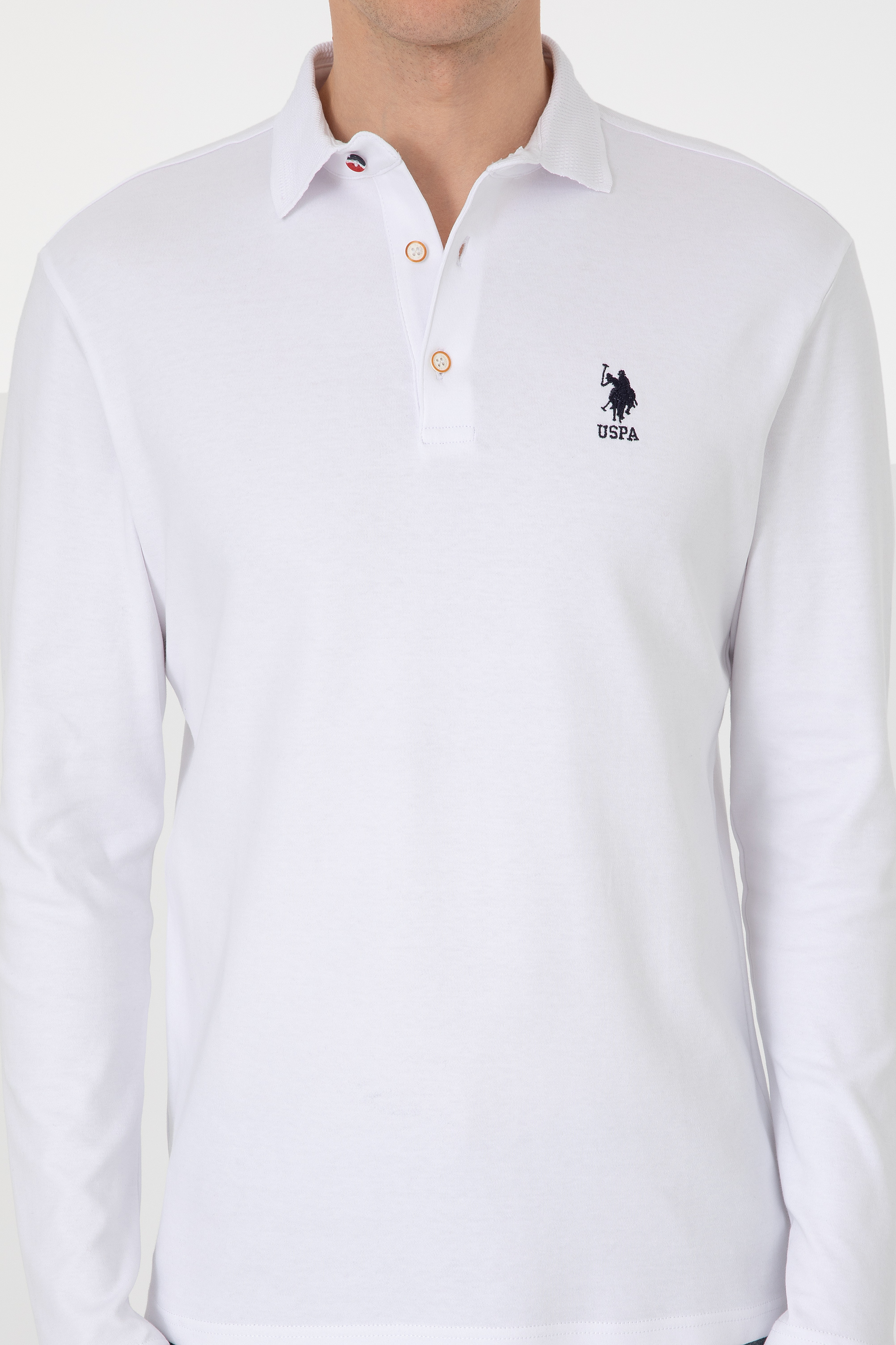 Erkek Regular Fit Polo Yaka Beyaz Basic Sweatshirt - Image 6
