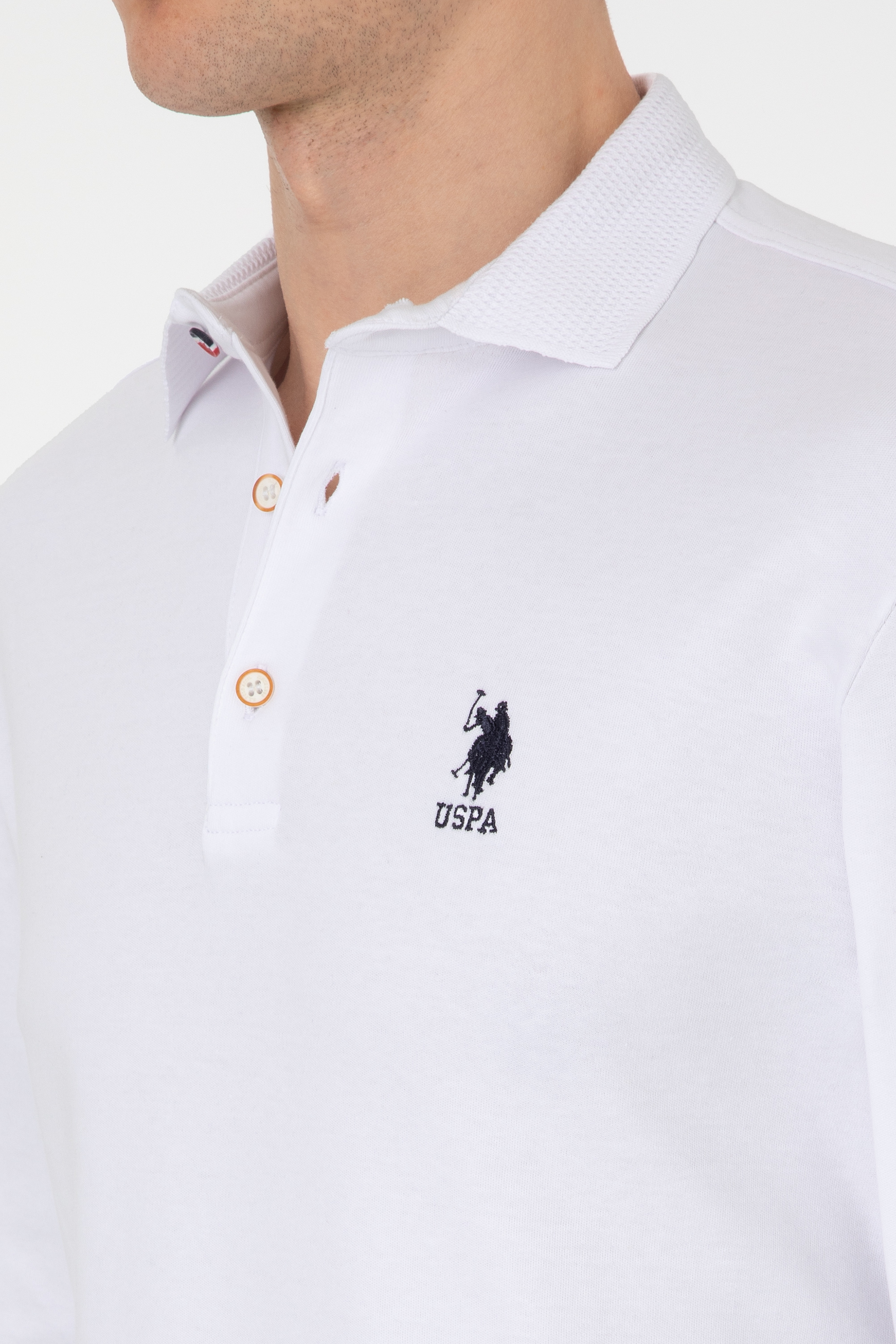 Erkek Regular Fit Polo Yaka Beyaz Basic Sweatshirt