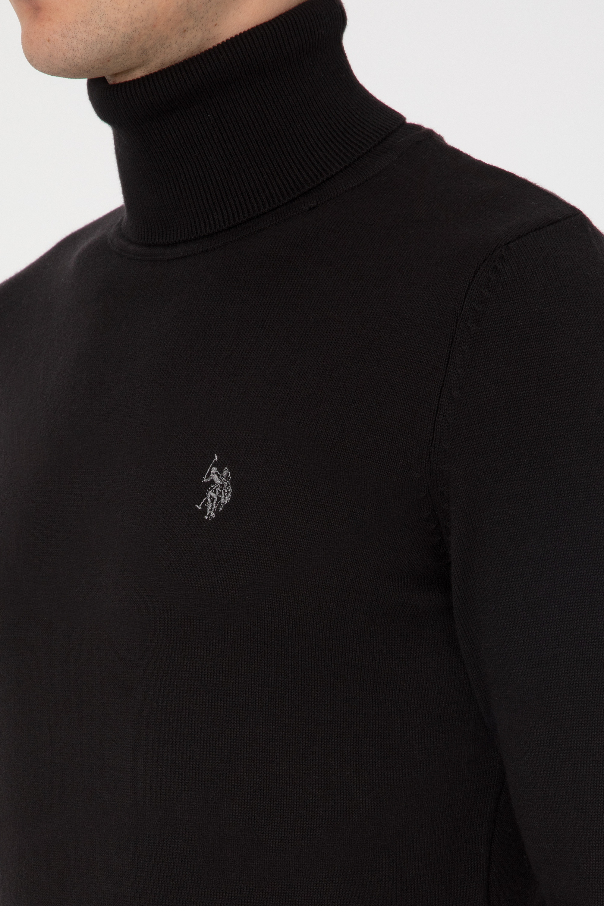 Erkek Slim Fit Boğazlı Siyah Basic Kazak - Image 7