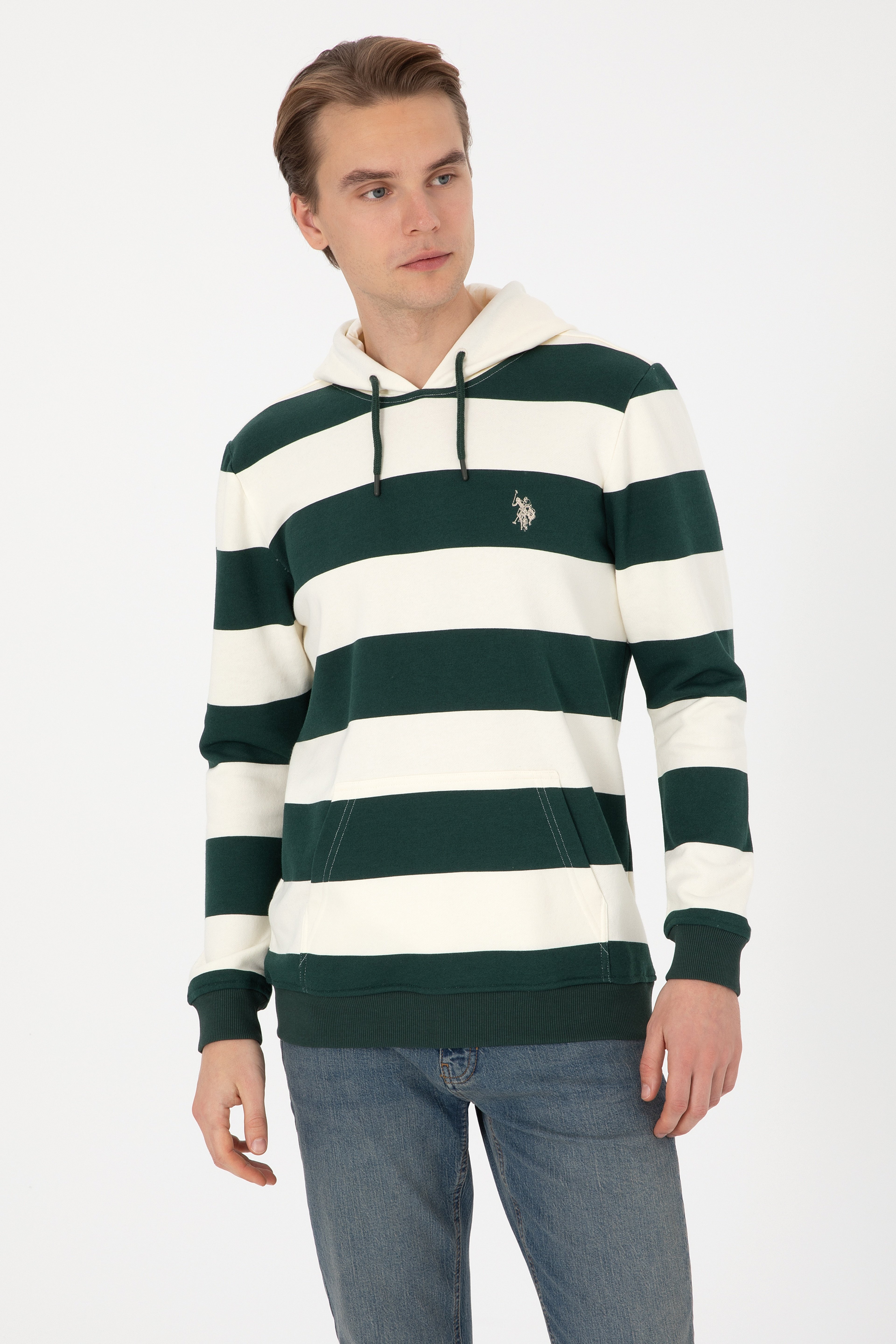 Erkek Regular Fit Kapüşonlu Koyu Yeşil Sweatshirt