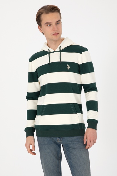 Erkek Regular Fit Kapüşonlu Koyu Yeşil Sweatshirt