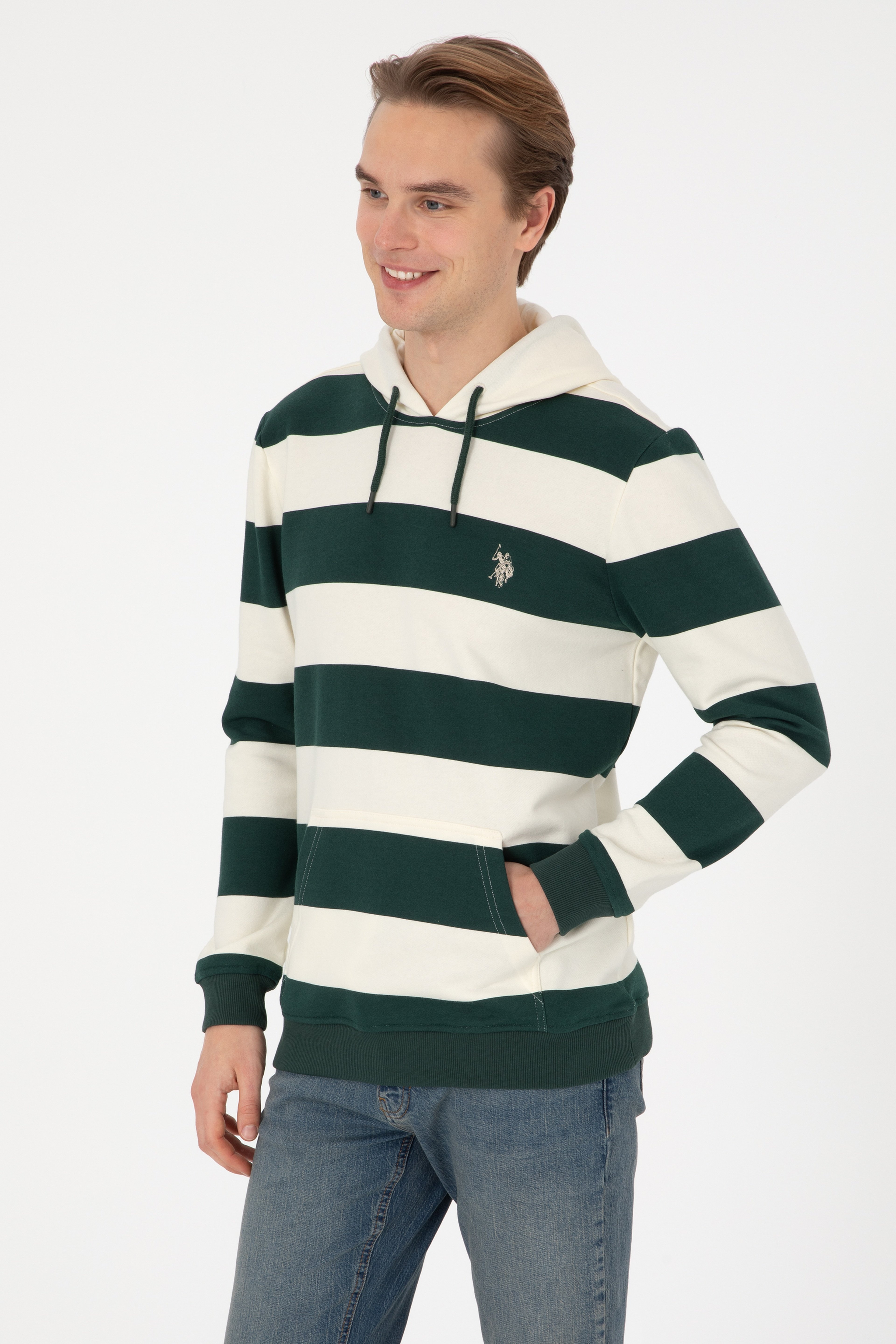 Erkek Regular Fit Kapüşonlu Koyu Yeşil Sweatshirt