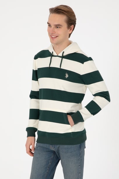 Erkek Regular Fit Kapüşonlu Koyu Yeşil Sweatshirt