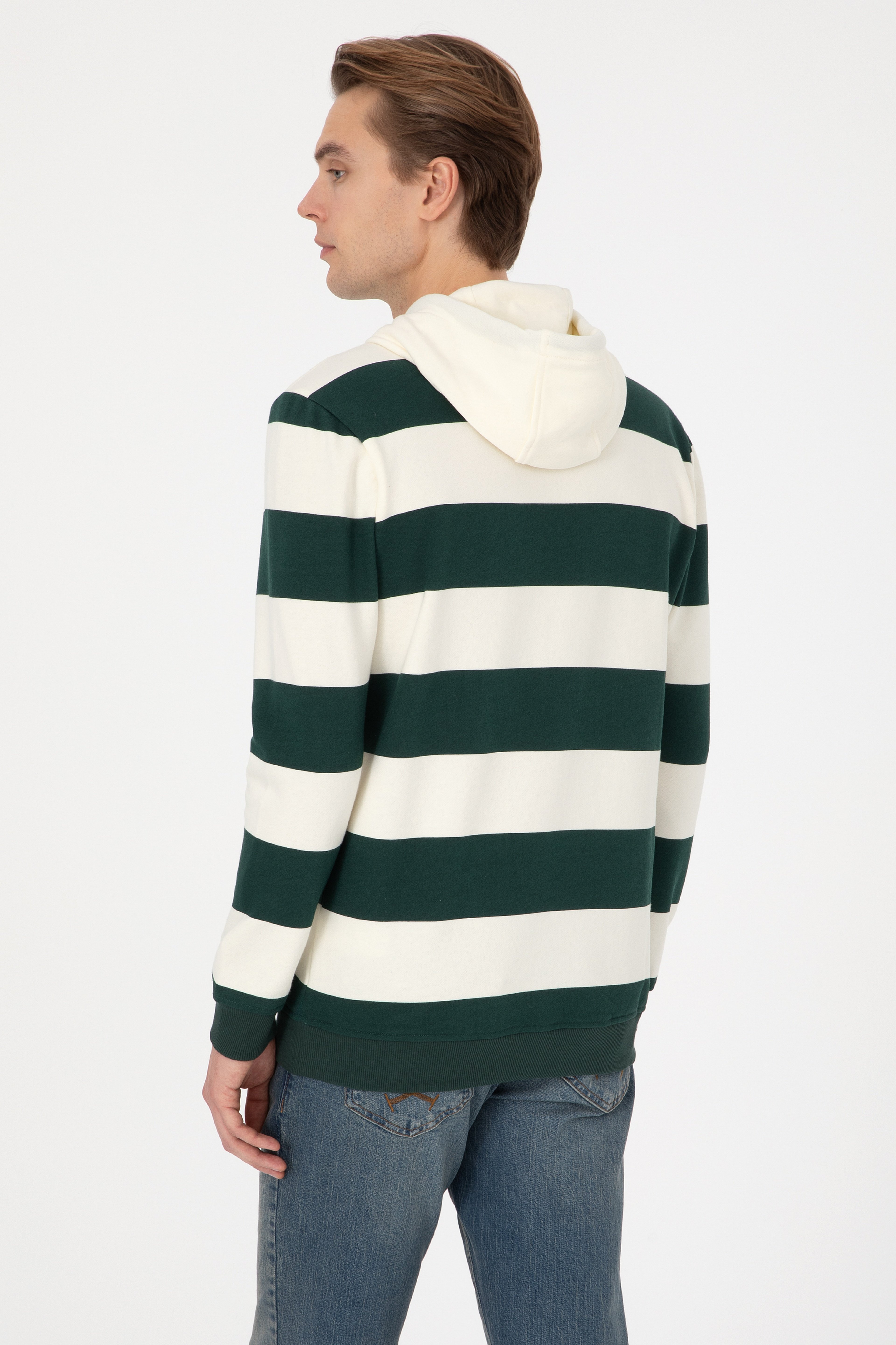 Erkek Regular Fit Kapüşonlu Koyu Yeşil Sweatshirt