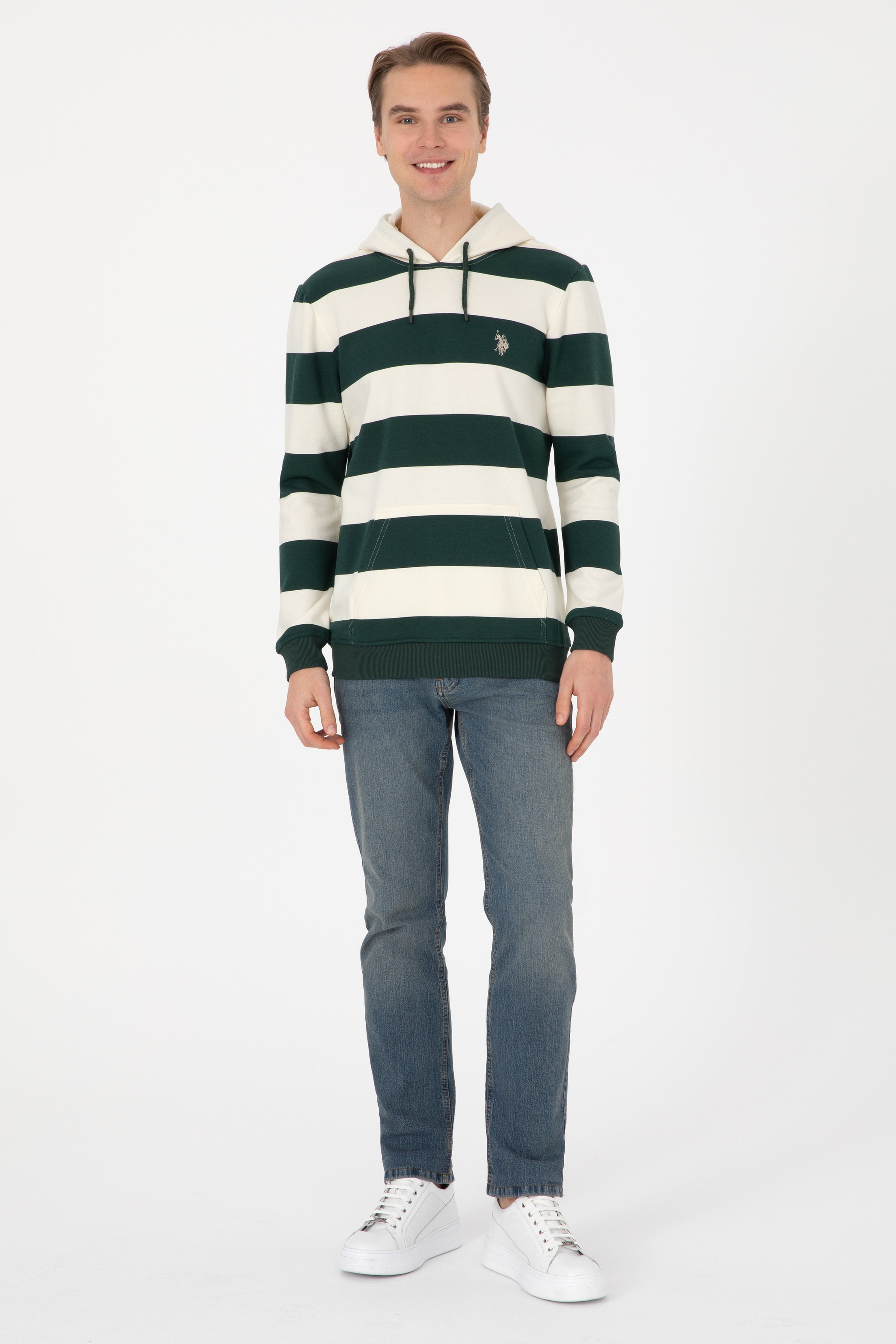 Erkek Regular Fit Kapüşonlu Koyu Yeşil Sweatshirt