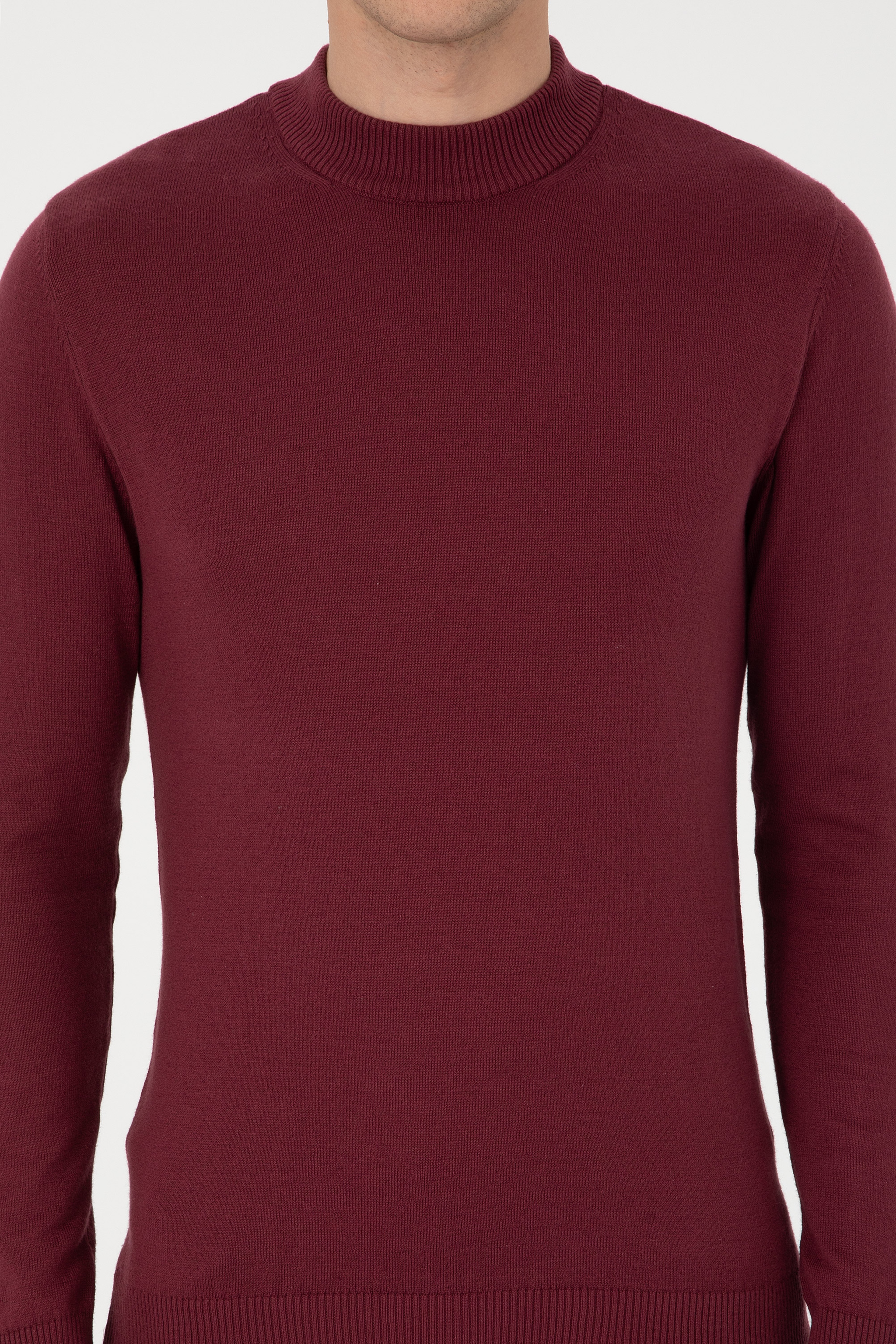 Erkek Slim Fit Polo Yaka Bordo Basic Kazak
