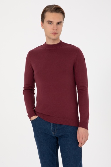 Erkek Slim Fit Polo Yaka Bordo Basic Kazak