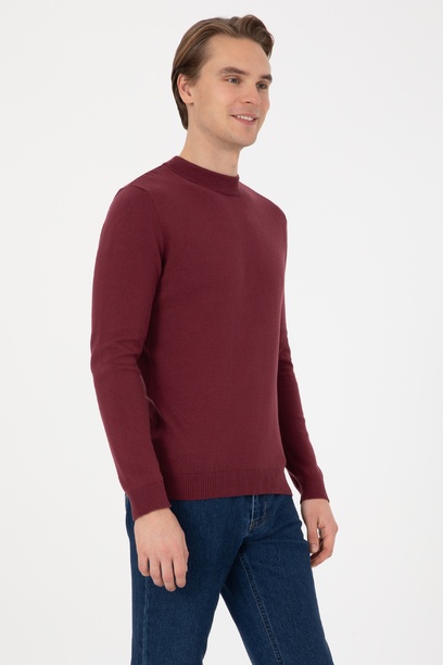 Erkek Slim Fit Polo Yaka Bordo Basic Kazak