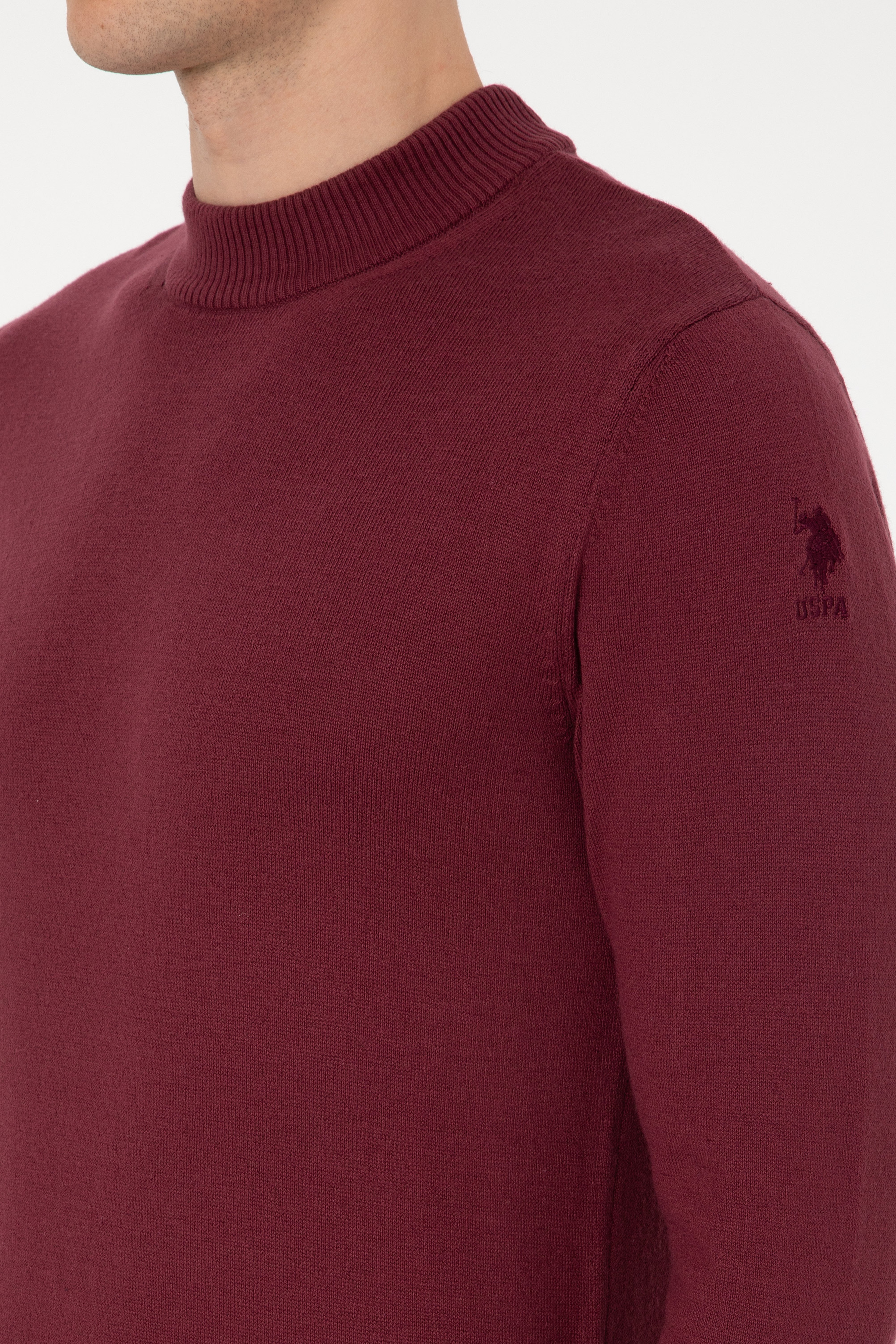 Erkek Slim Fit Polo Yaka Bordo Basic Kazak - Image 7