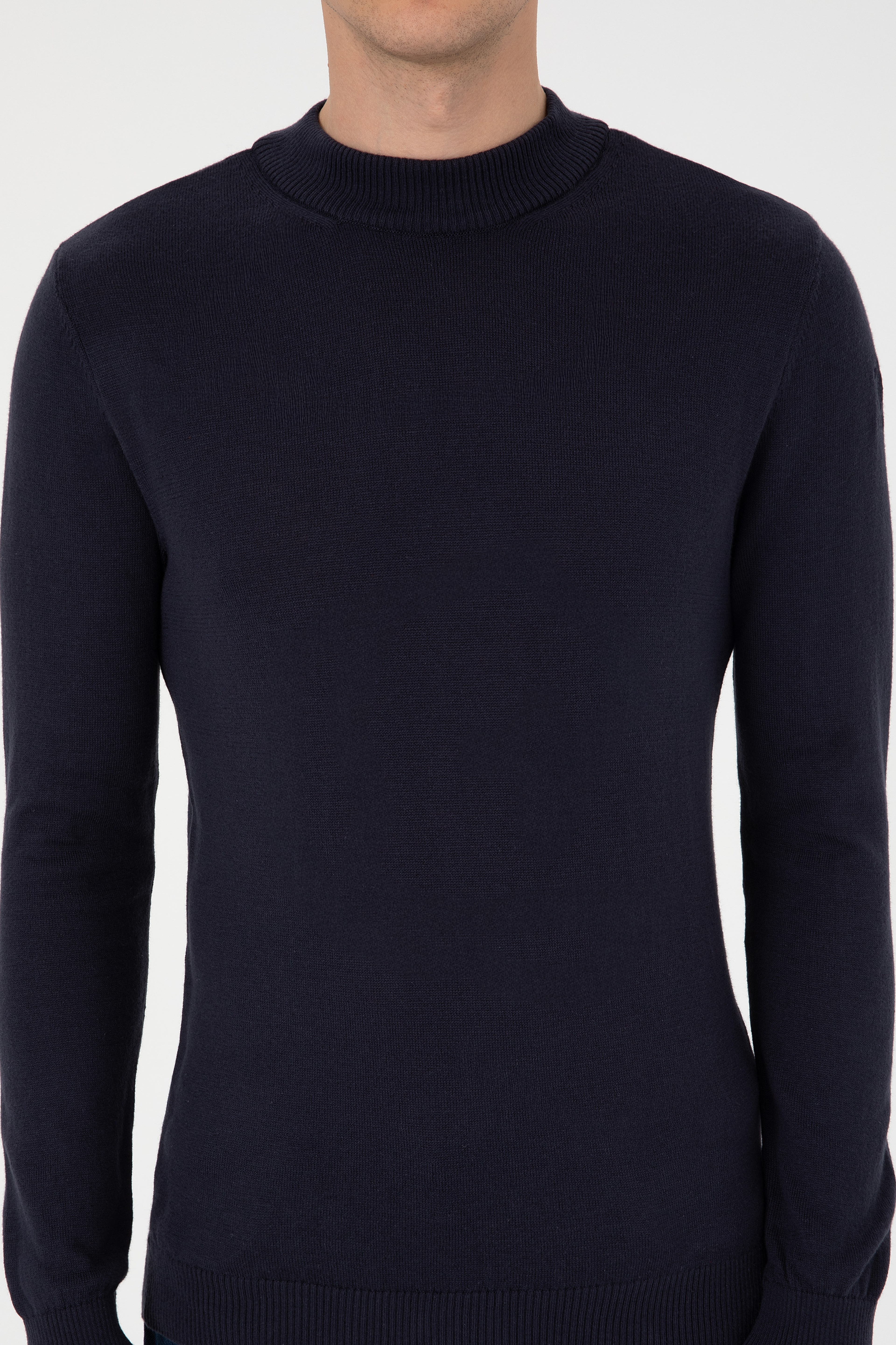 Erkek Slim Fit Polo Yaka Lacivert Basic Kazak