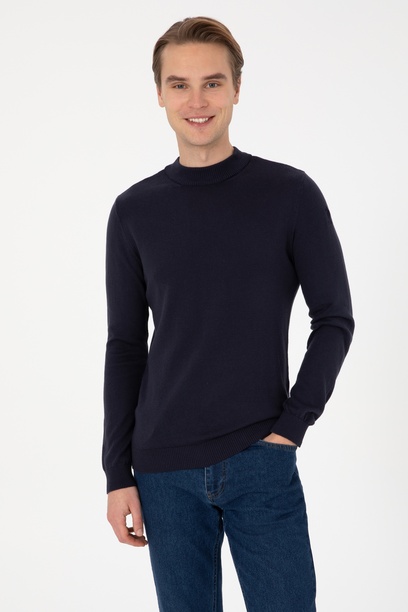 Erkek Slim Fit Polo Yaka Lacivert Basic Kazak