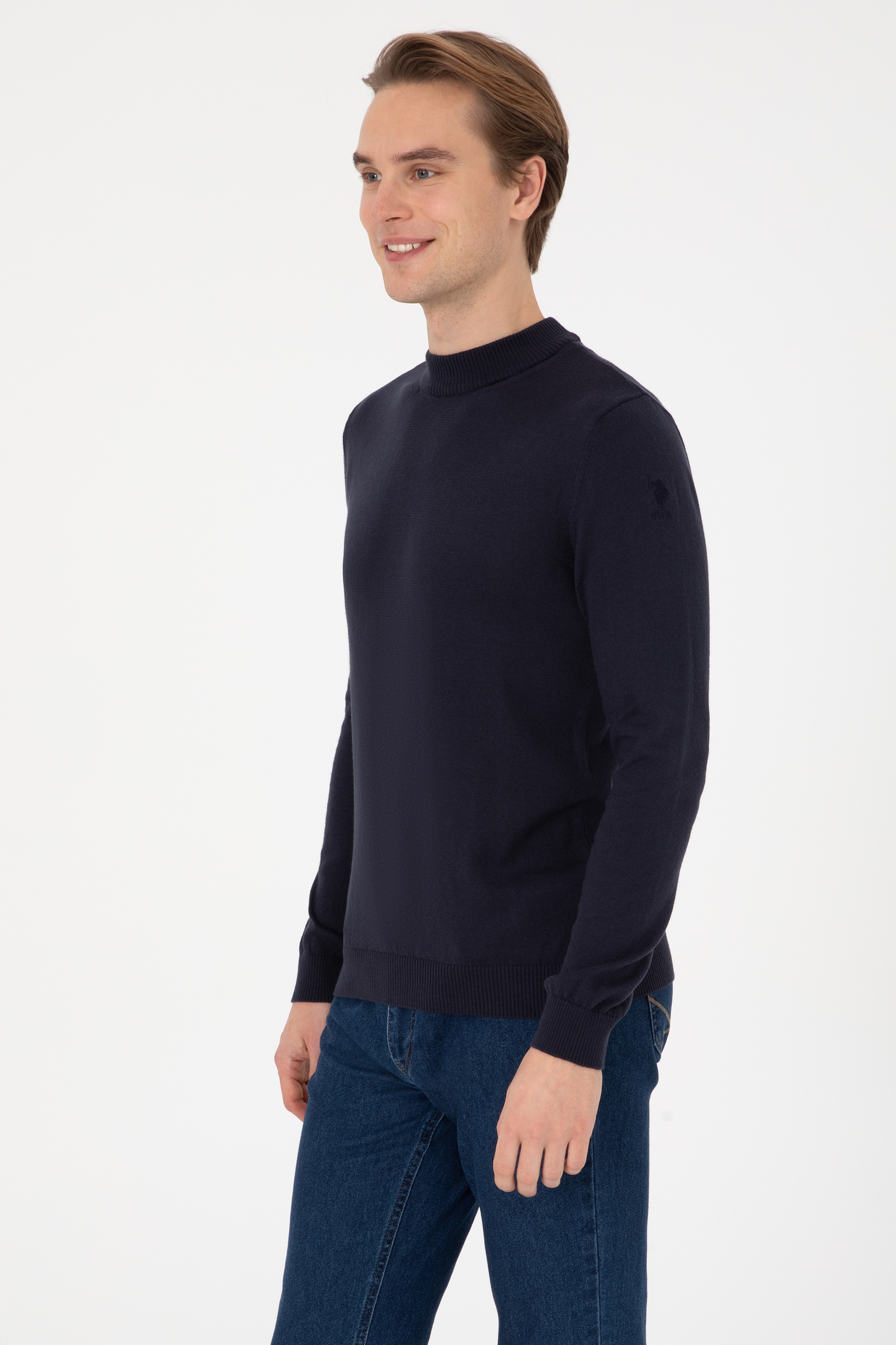 Erkek Slim Fit Polo Yaka Lacivert Basic Kazak - Image 3
