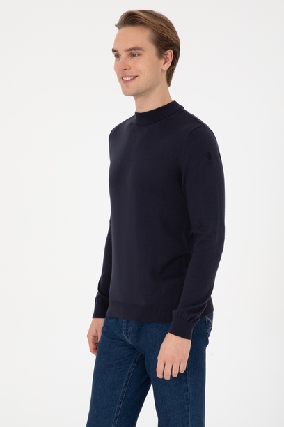 Erkek Slim Fit Polo Yaka Lacivert Basic Kazak