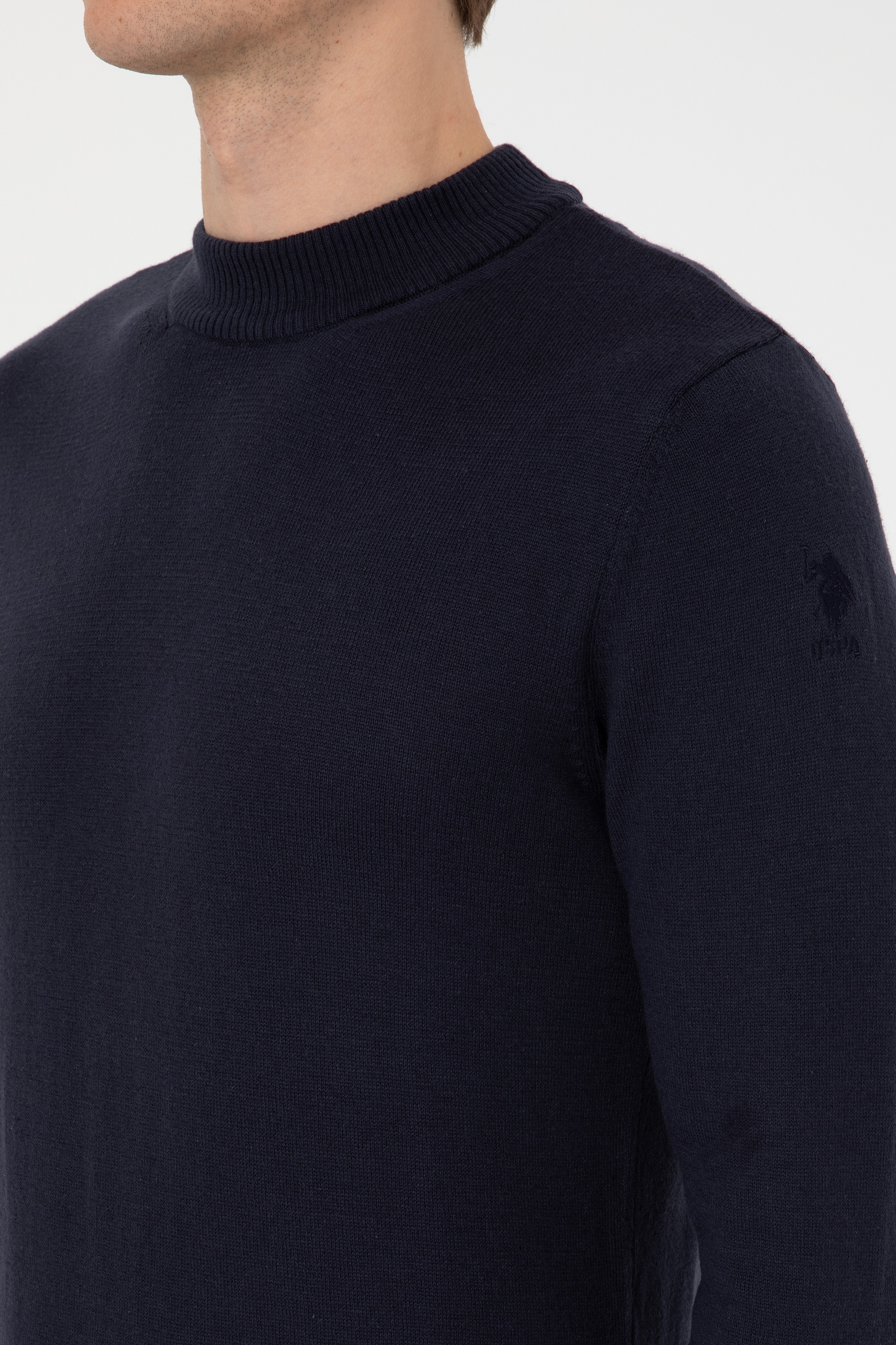 Erkek Slim Fit Polo Yaka Lacivert Basic Kazak