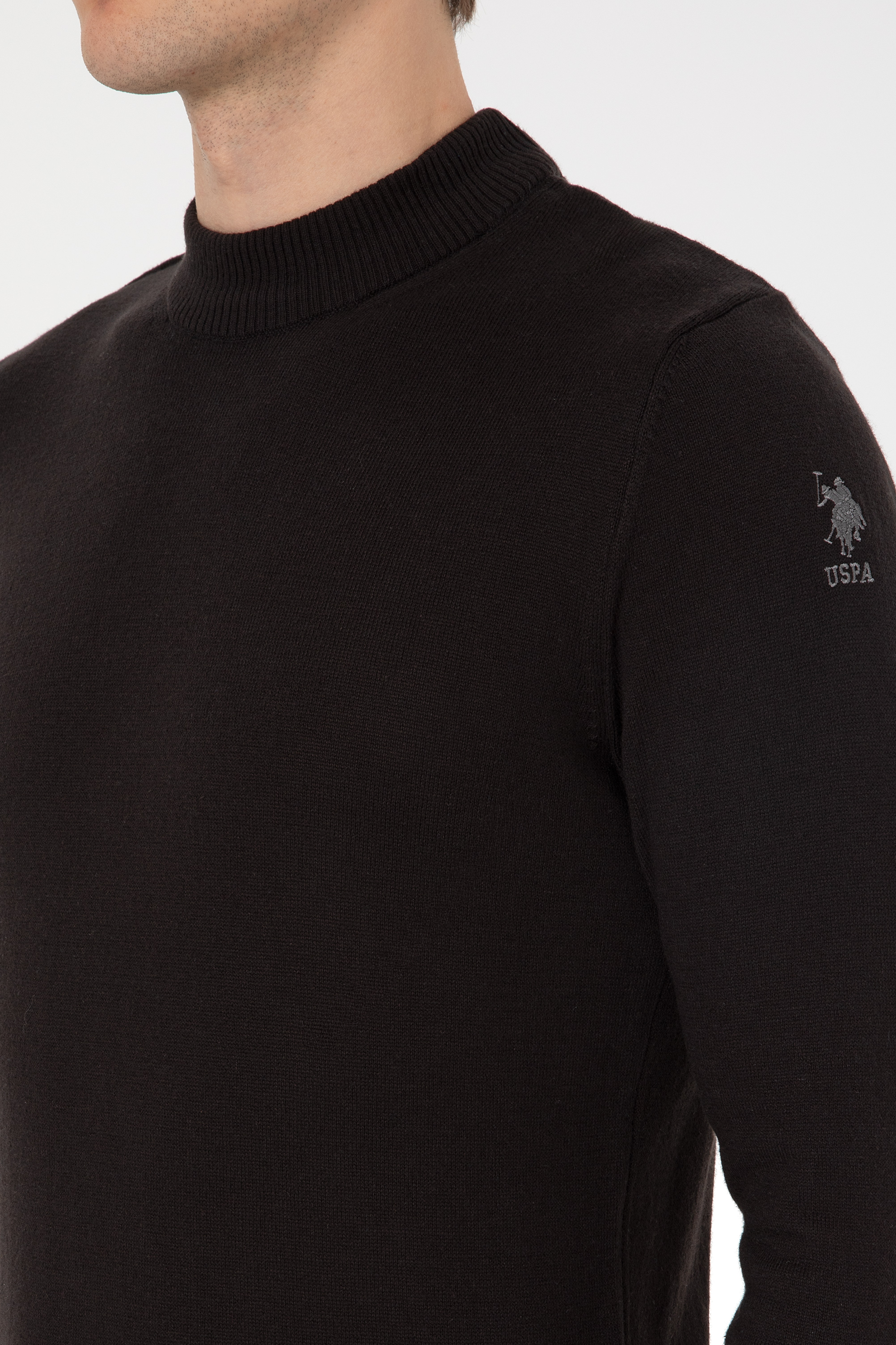 Erkek Slim Fit Polo Yaka Siyah Basic Kazak - Image 7