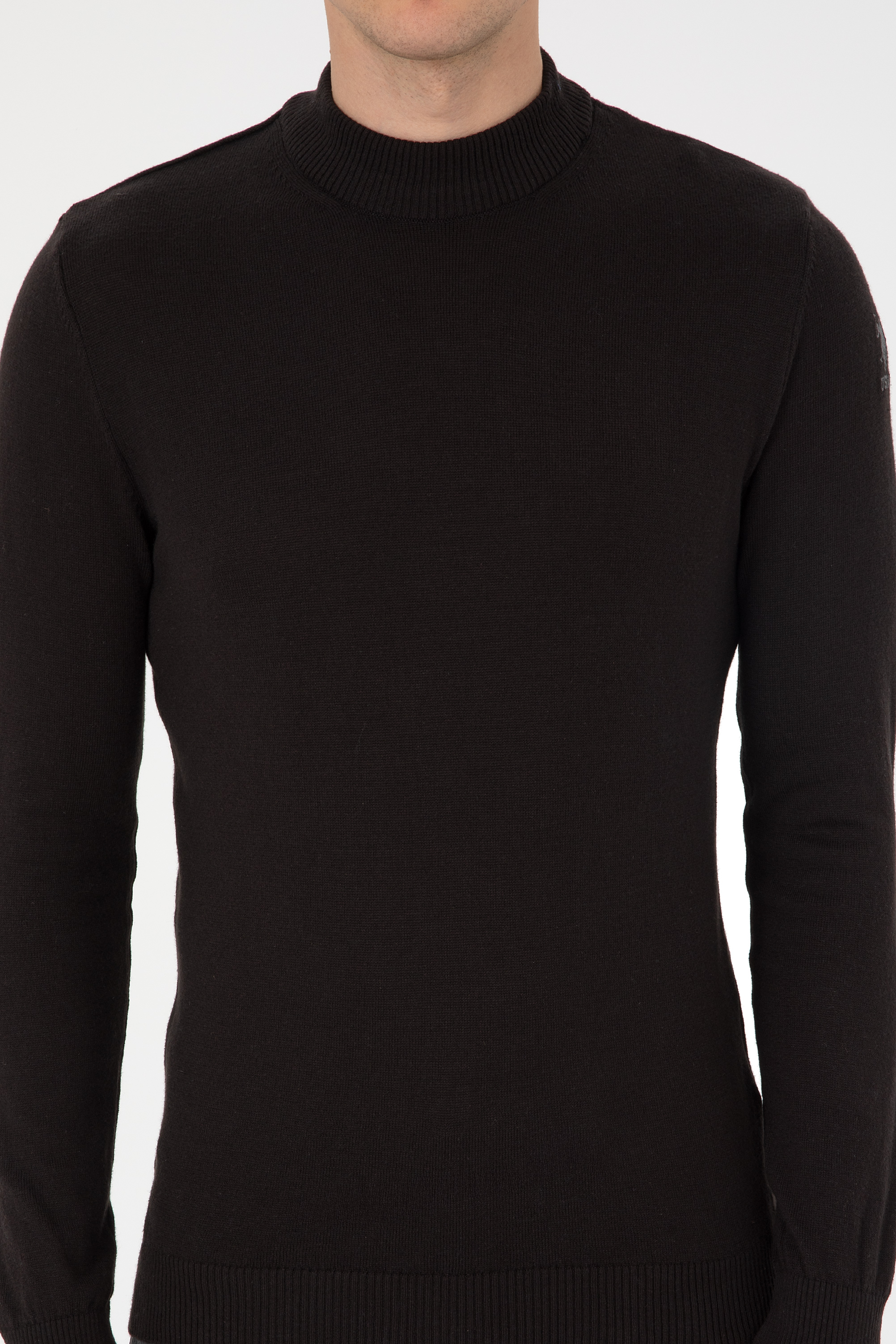 Erkek Slim Fit Polo Yaka Siyah Basic Kazak - Image 6
